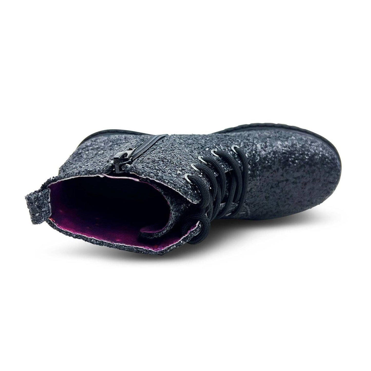 Miss Christie Combat Boot in Black Glitter - Kids