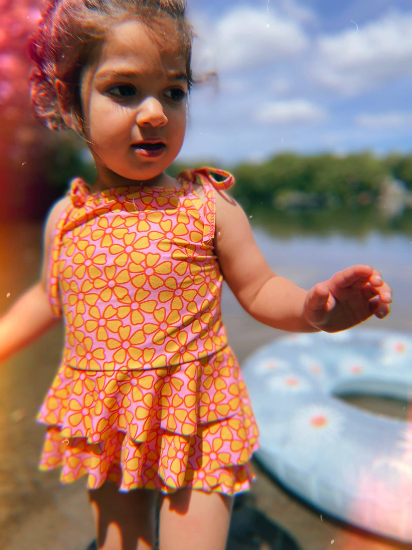 Pink and Yellow Two Piece Ruffle Swimsuit Baby Toddler Girls