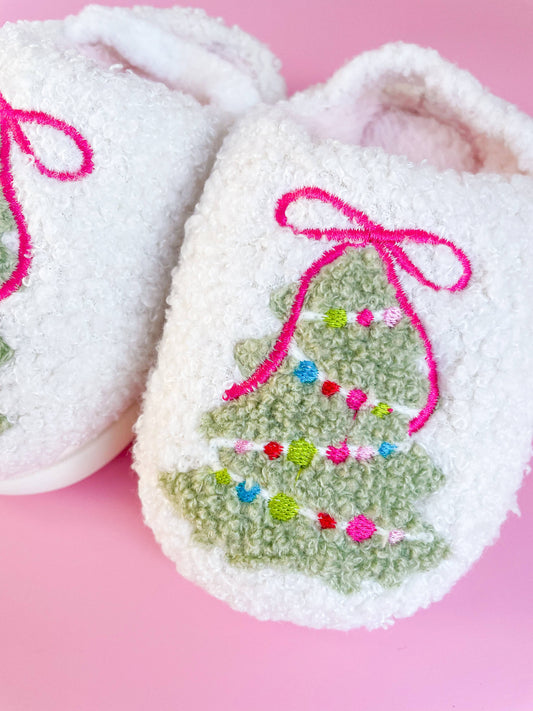 Toddler/Kids Pink Bow Christmas Tree Slippers