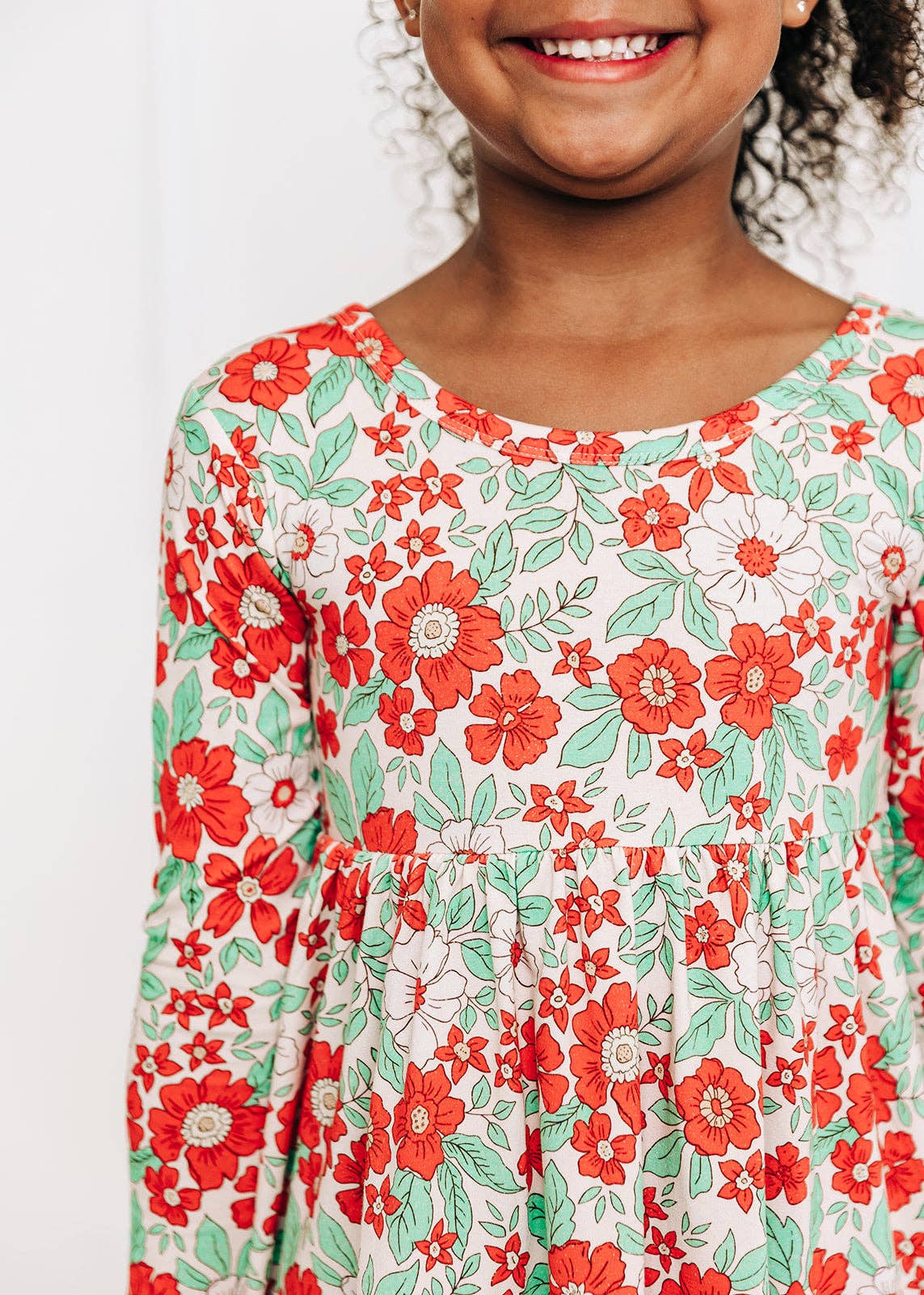 Holiday Floral Girls Twirl Dress, Christmas dresses for little girls, toddler girls clothing, red and green holiday