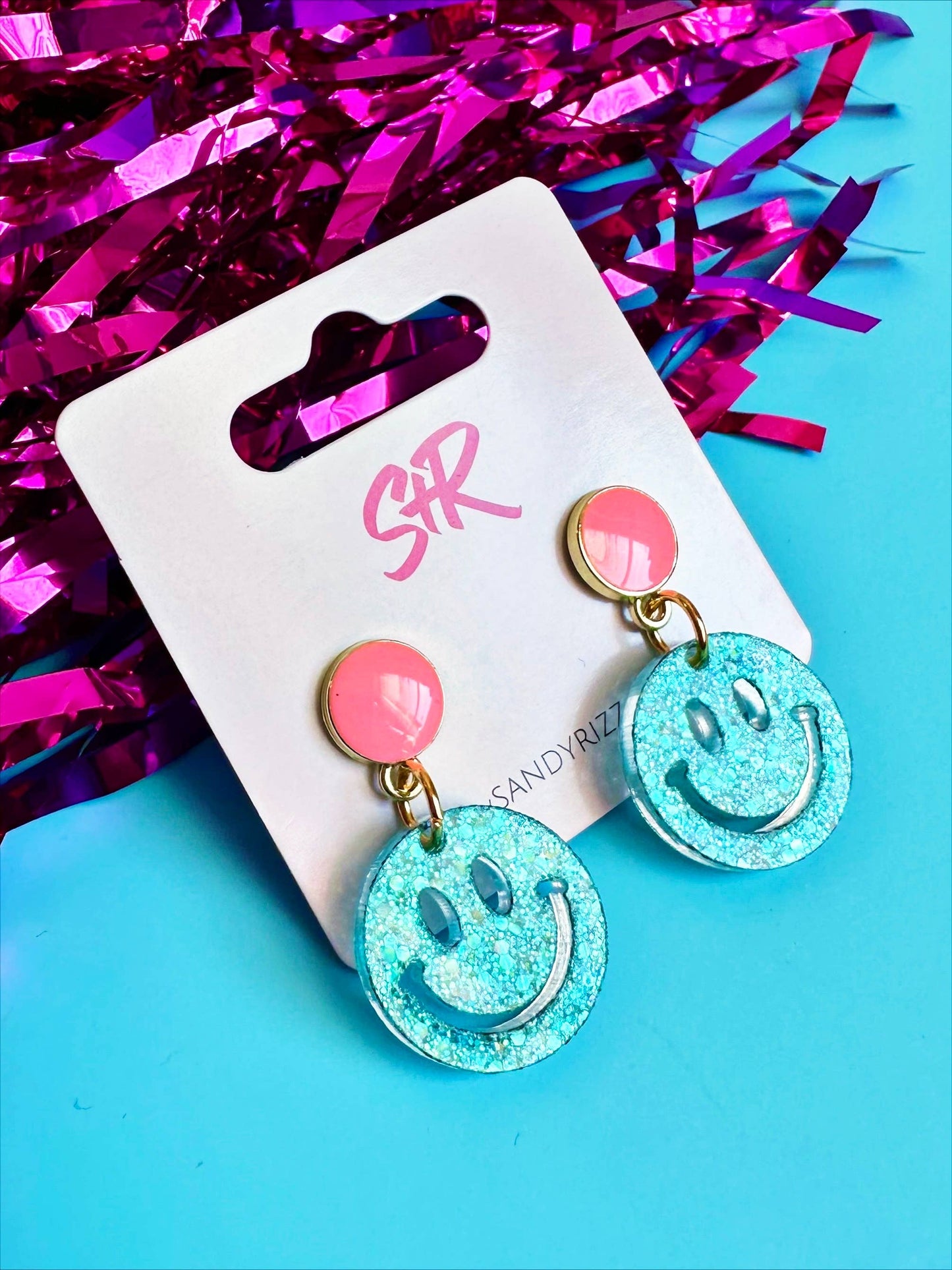 Turquoise Acrylic Smiley Face Small Dangle