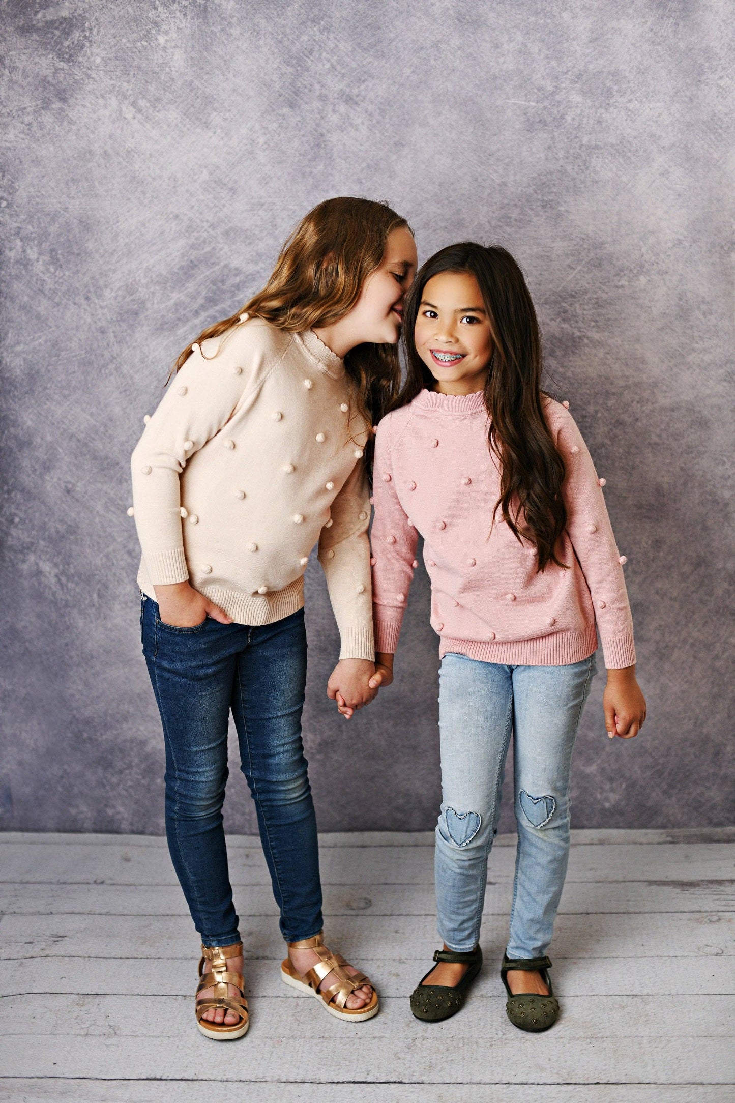 Kids Pink Pom Pom Fall Winter Crew Neck Sweater