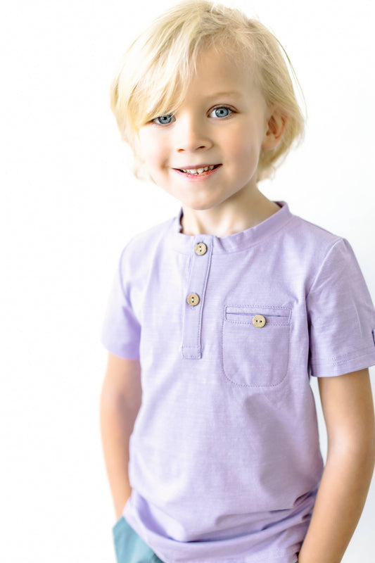 Boys Lavender Short Sleeve Shirt, Soft, Buttons