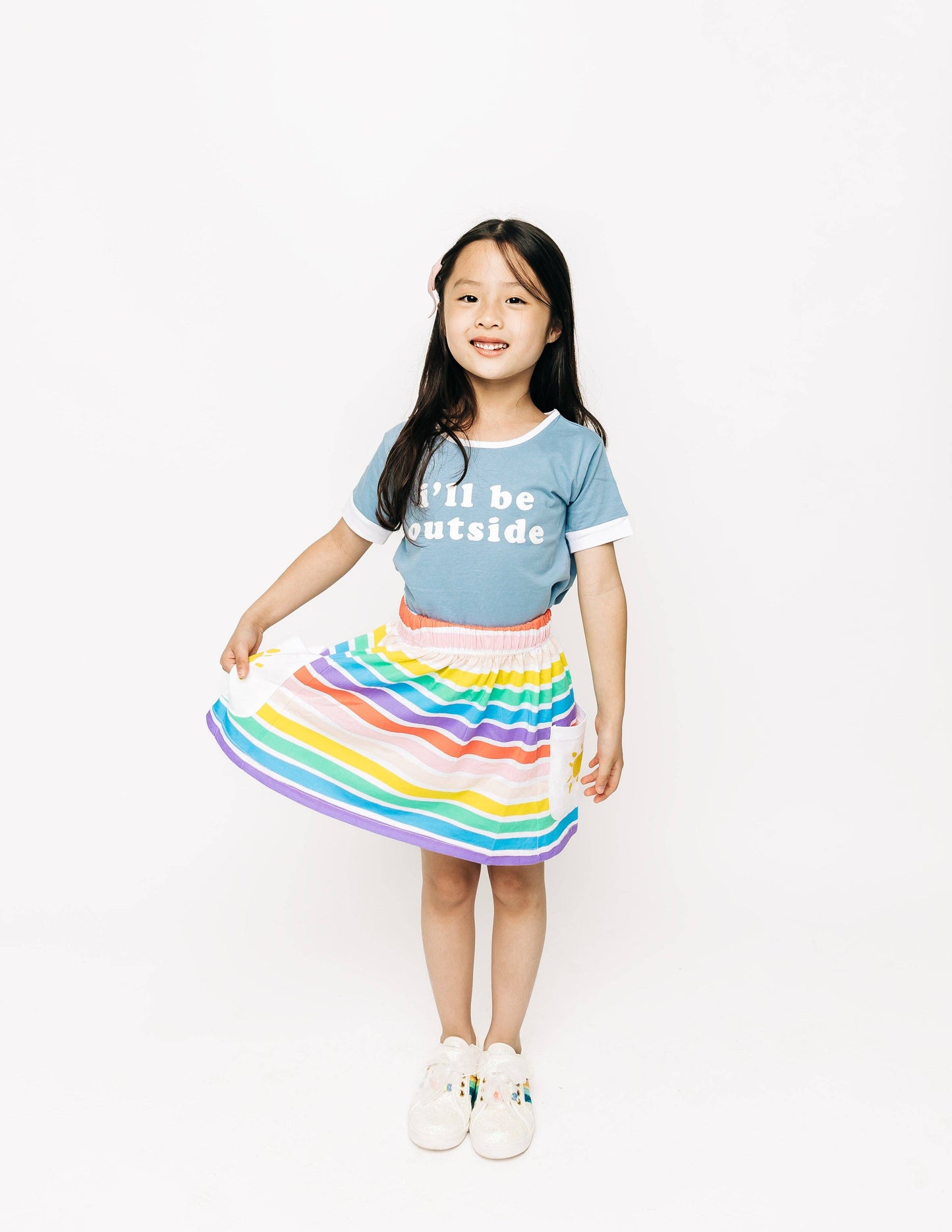 Rainbow Stripe Girls Pocket Skirt, Toddler Girl Skirt, Trendy kids' wear
