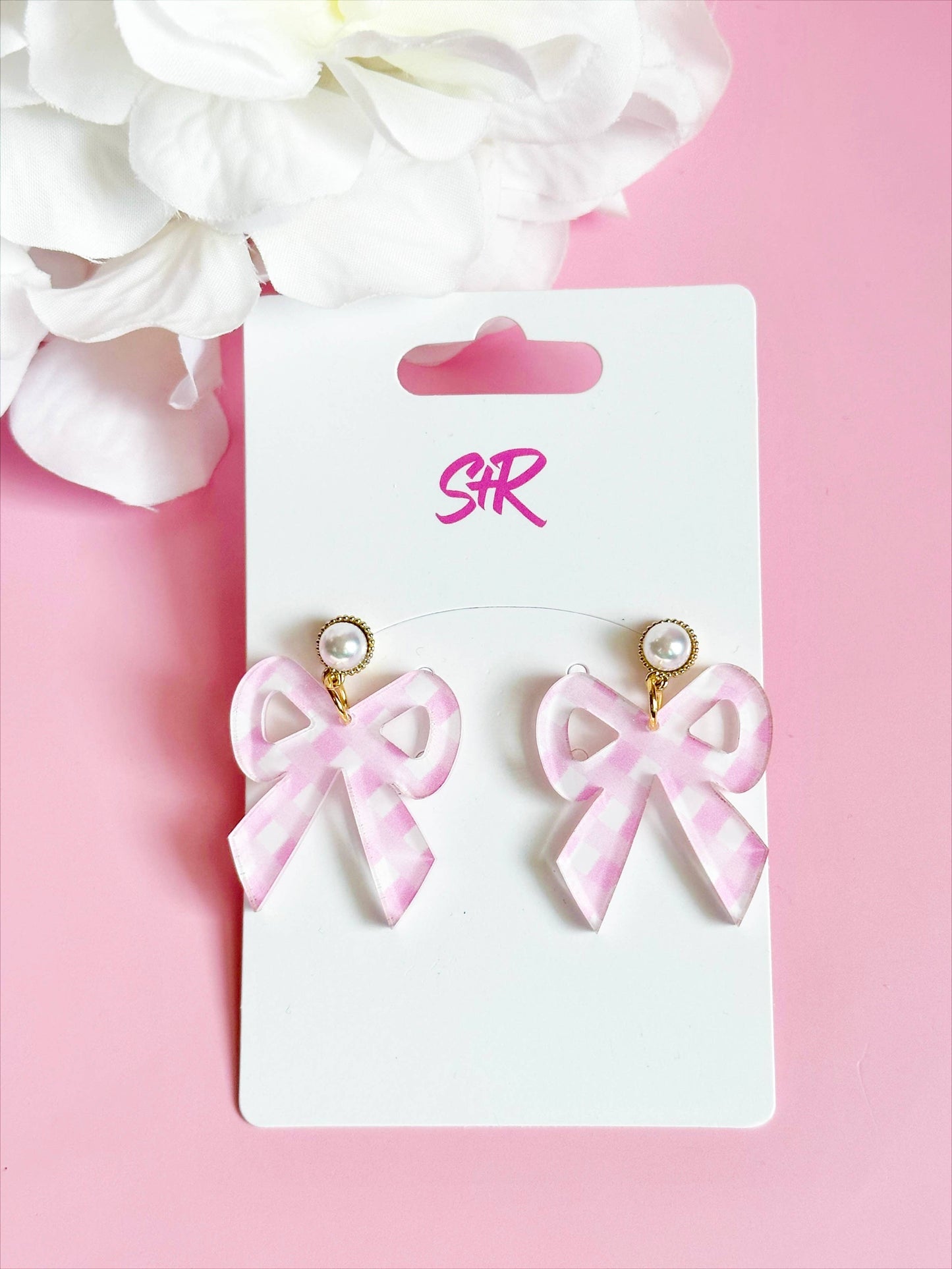 Small Pink and White Gingham Acrylic Bow