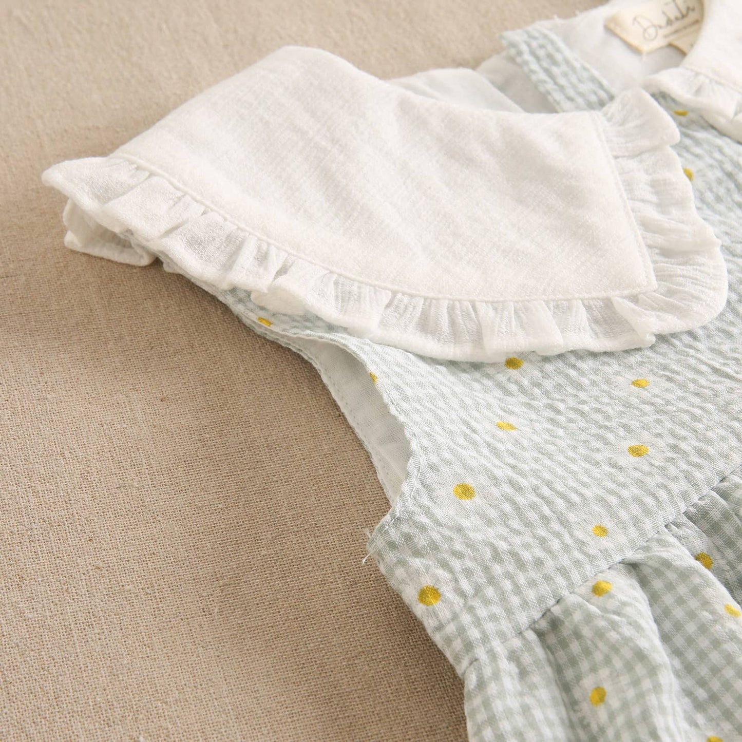 Vichy green and daisy checkered girl's dress