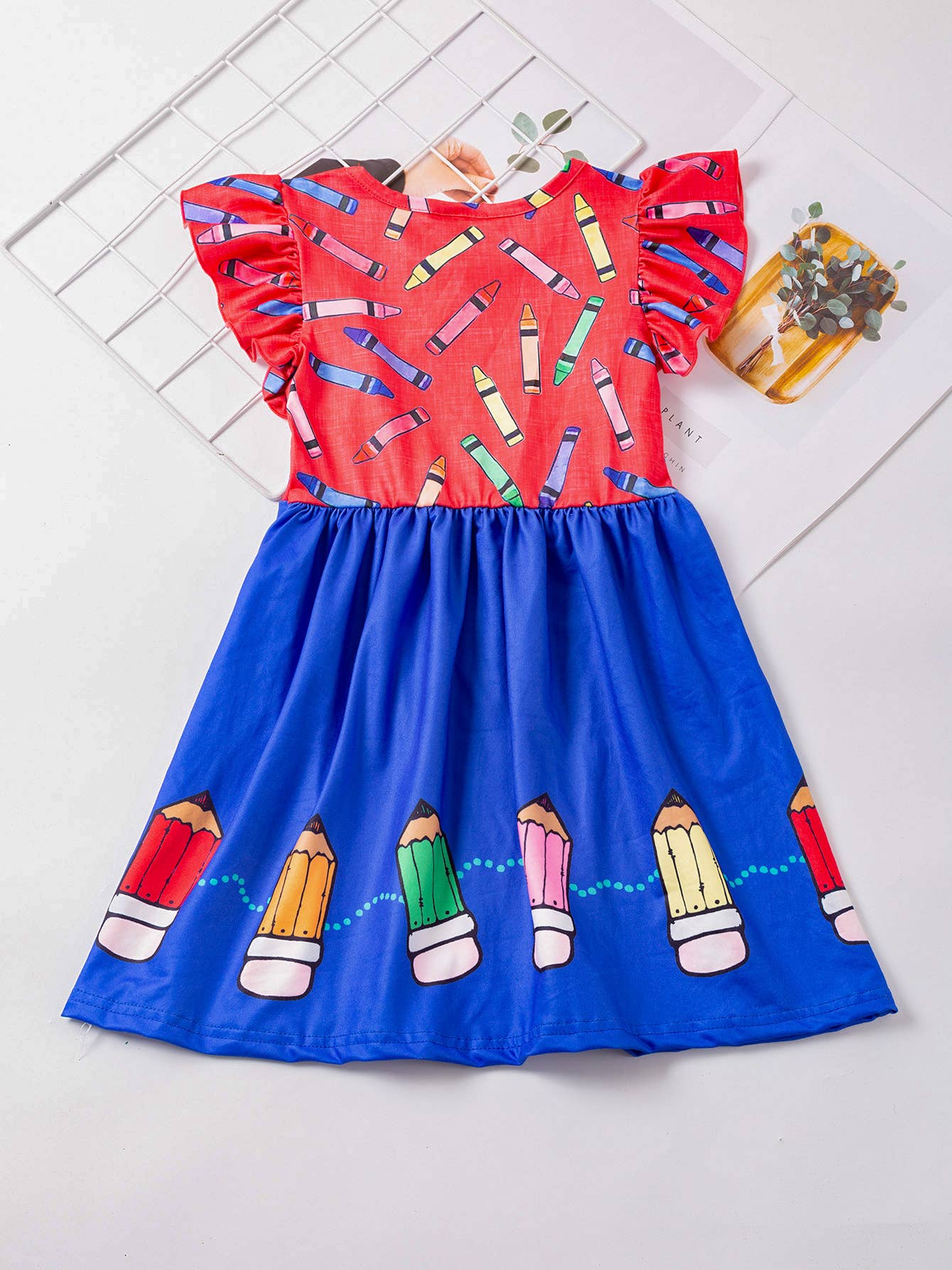 Girls Colorful Crayon Ruffle Flare Dress for back to school