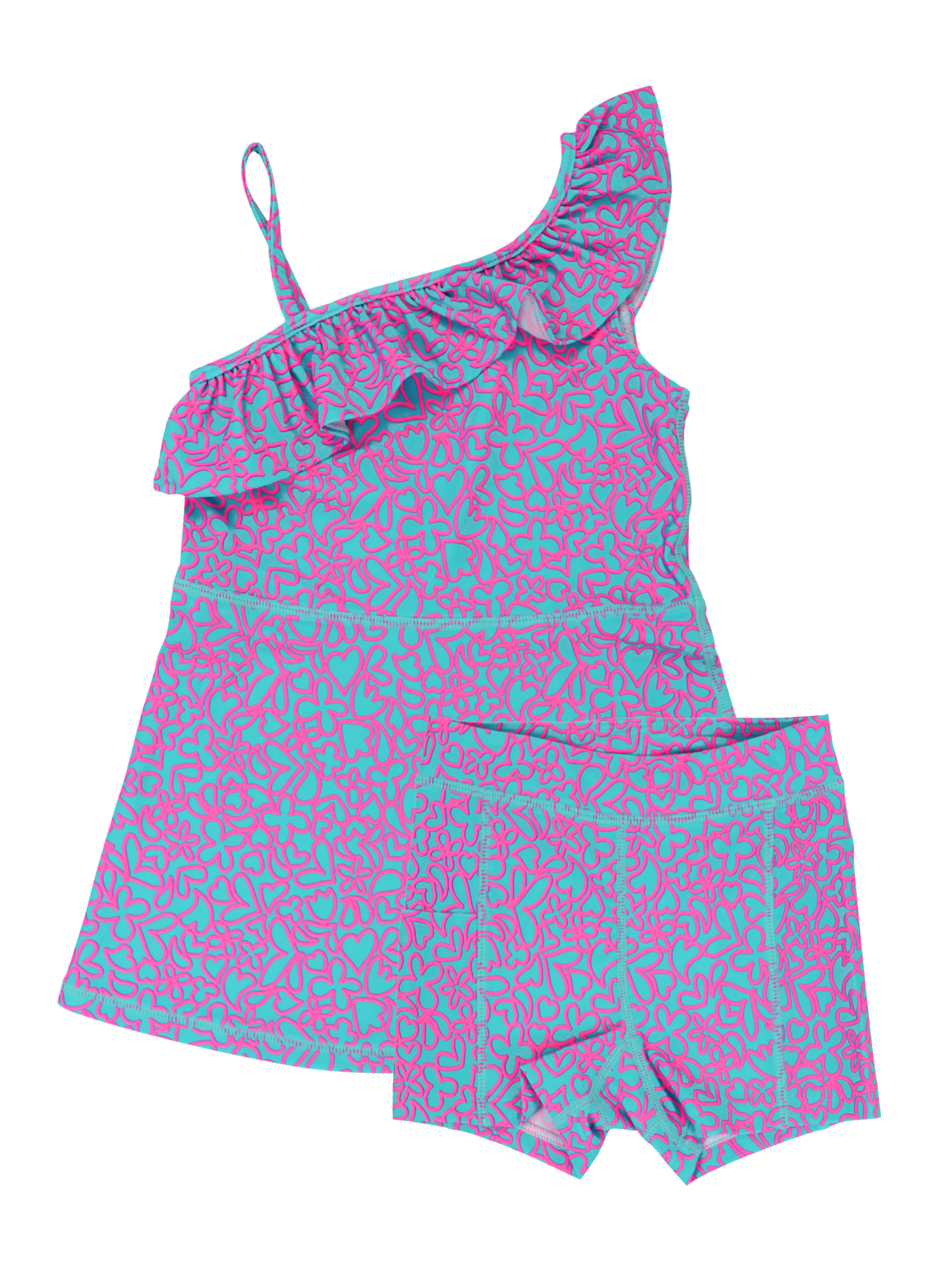 Girls Neon Glow Active Tennis Dress & Bike Short Set