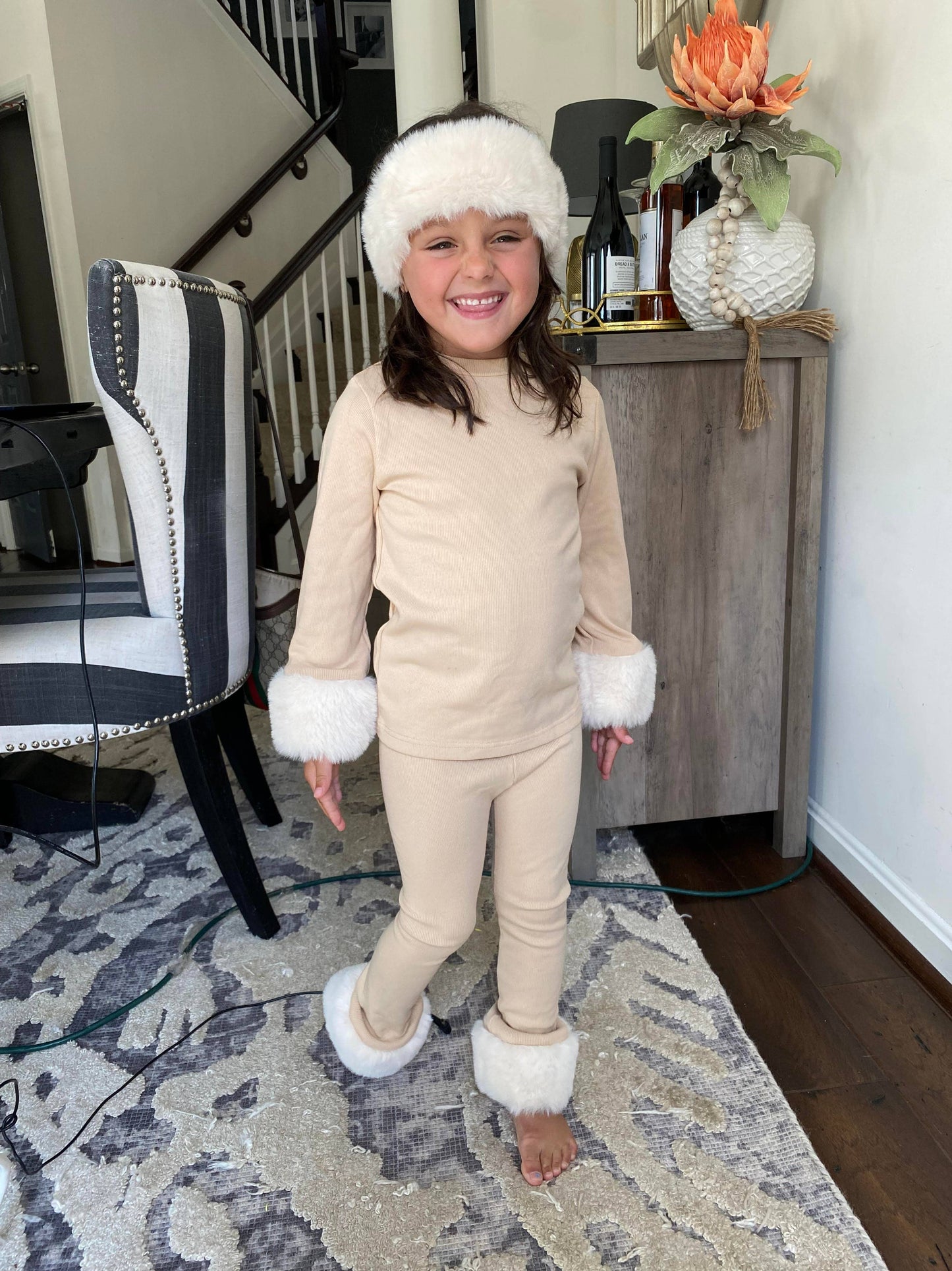 Cream Fur Ribbed Set