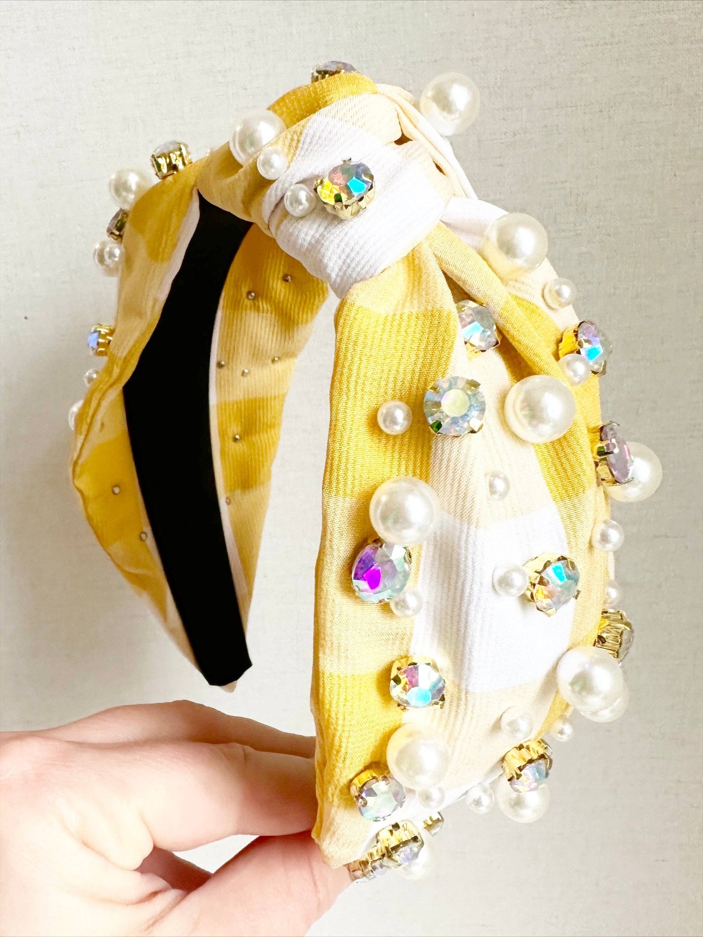 Yellow Gingham Embellished Headband