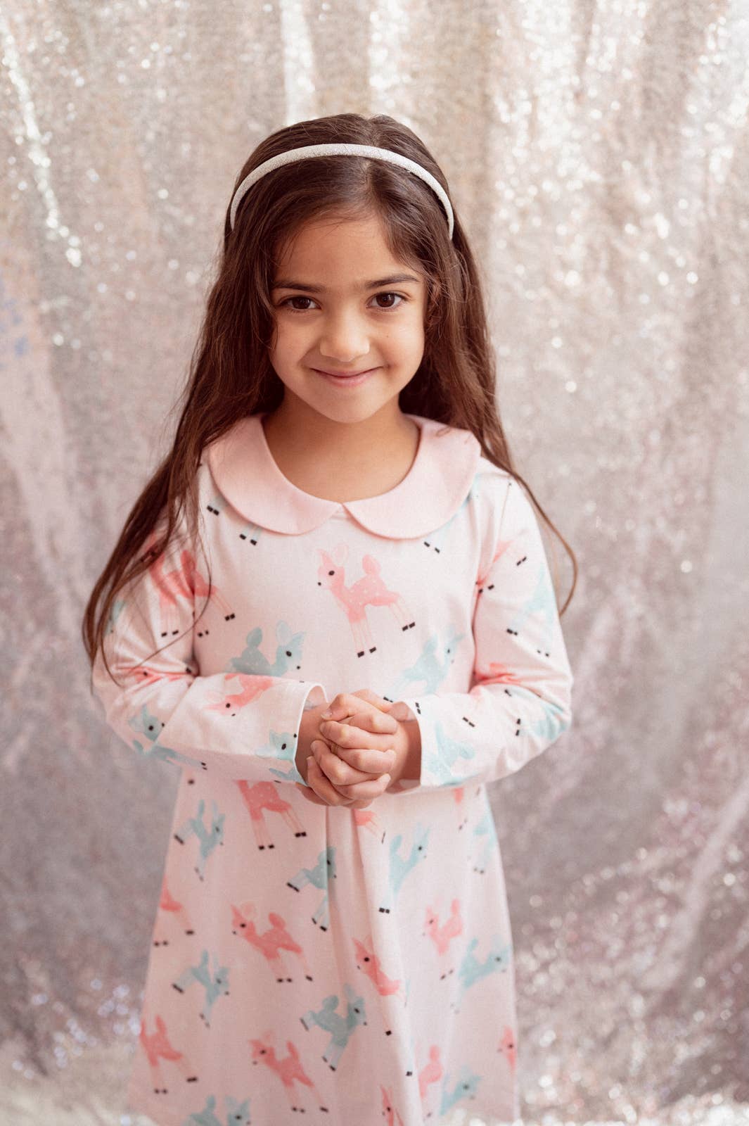 Retro Pink Reindeer Girls Christmas Dress Vintage Style