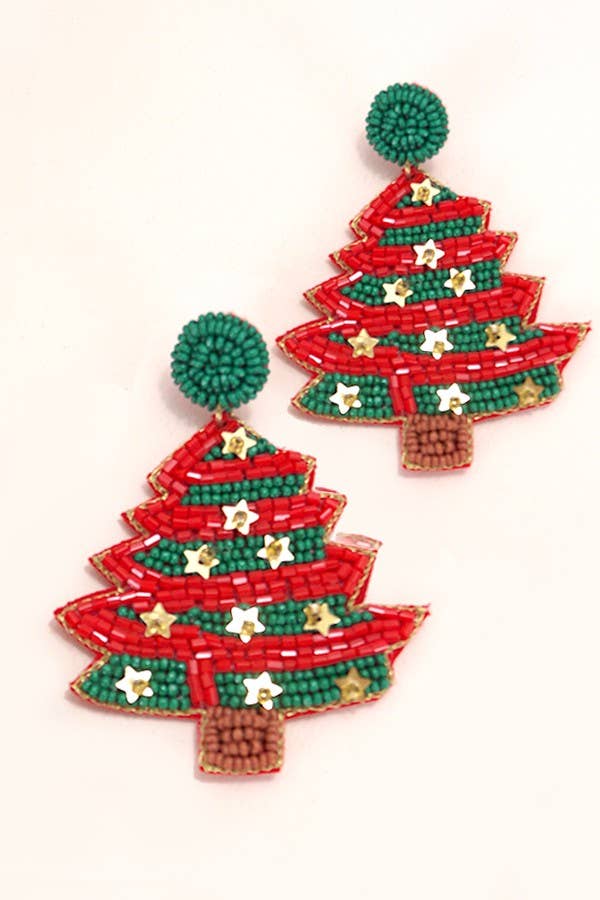 CHRISTMAS TREE HOLIDAY SEEDBEAD EARRINGS