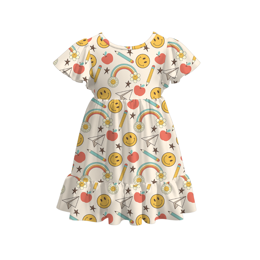 Back to School flutter Dress Smiley rainbow dress