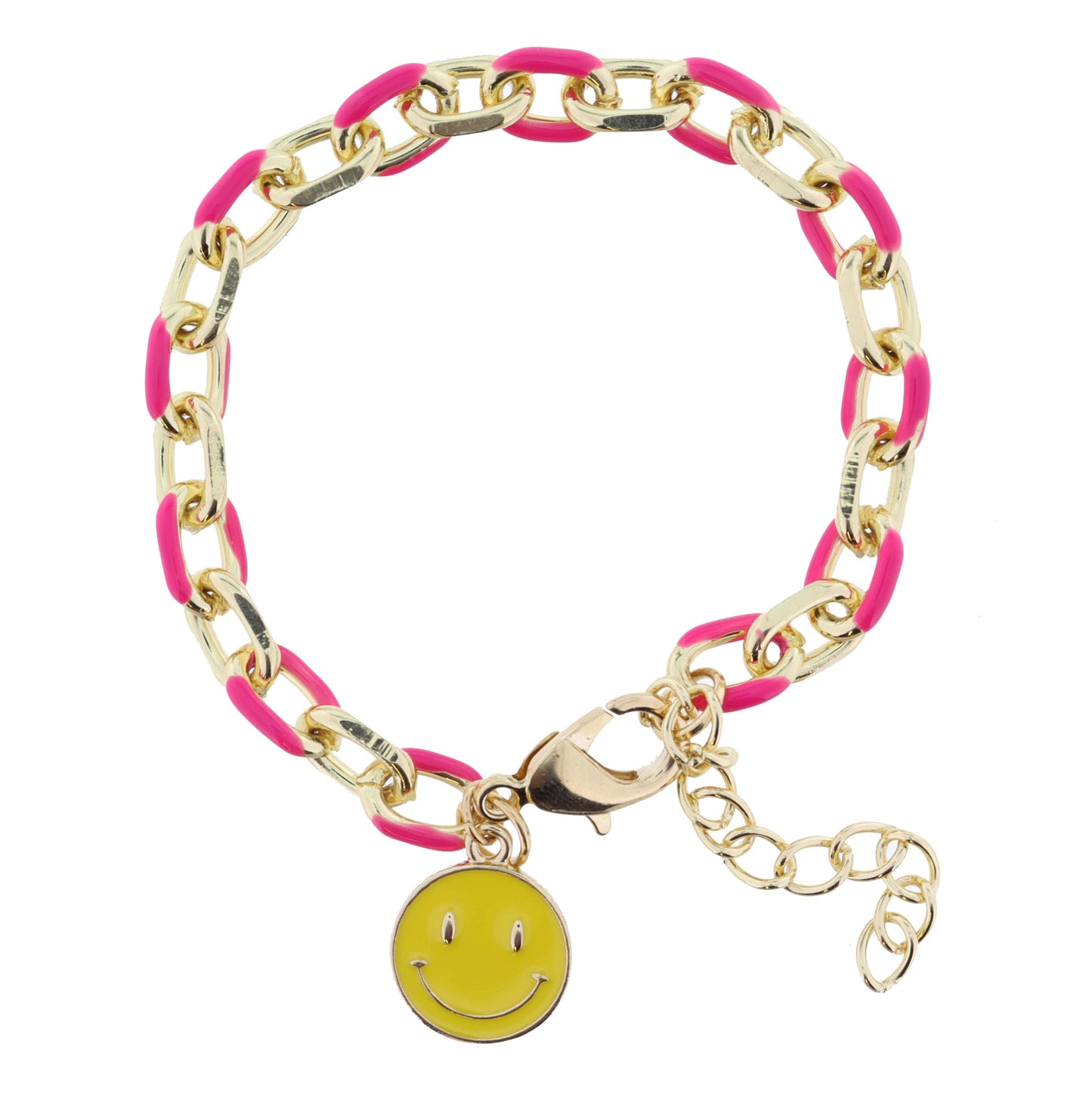 Hot Pink Chain and Yellow Happy Face Bracelet
