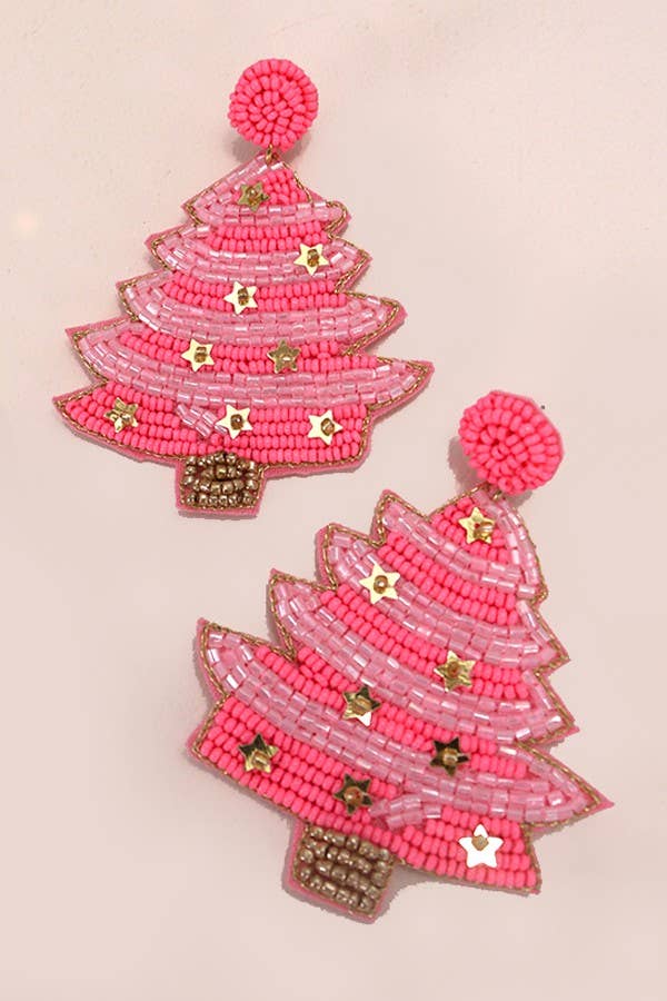 CHRISTMAS TREE HOLIDAY SEEDBEAD EARRINGS