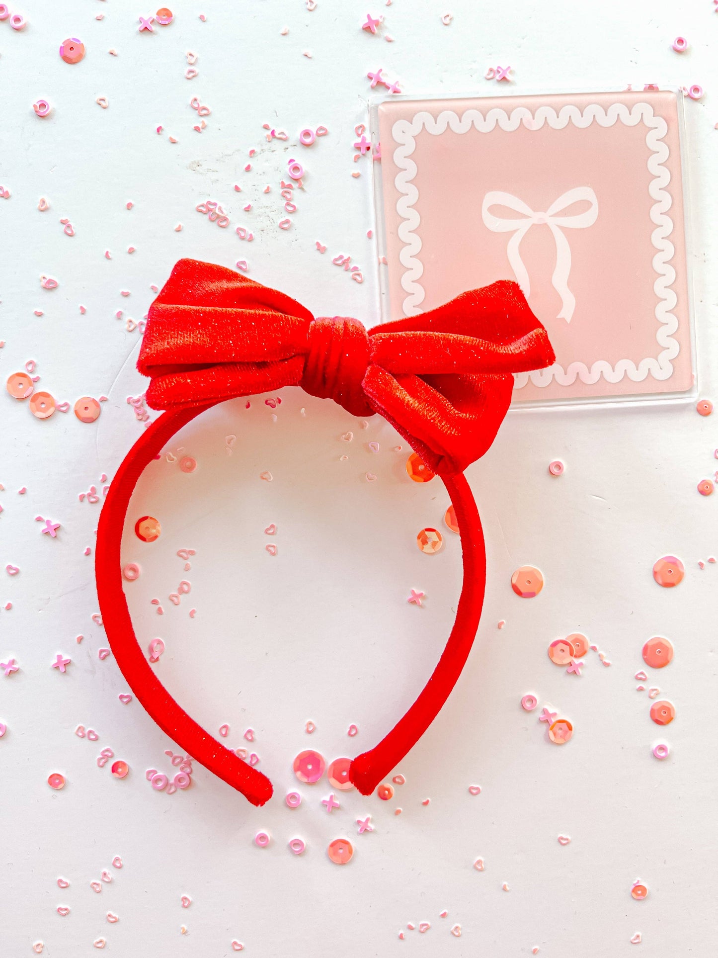 Red Glitter Velvet Bow Headband