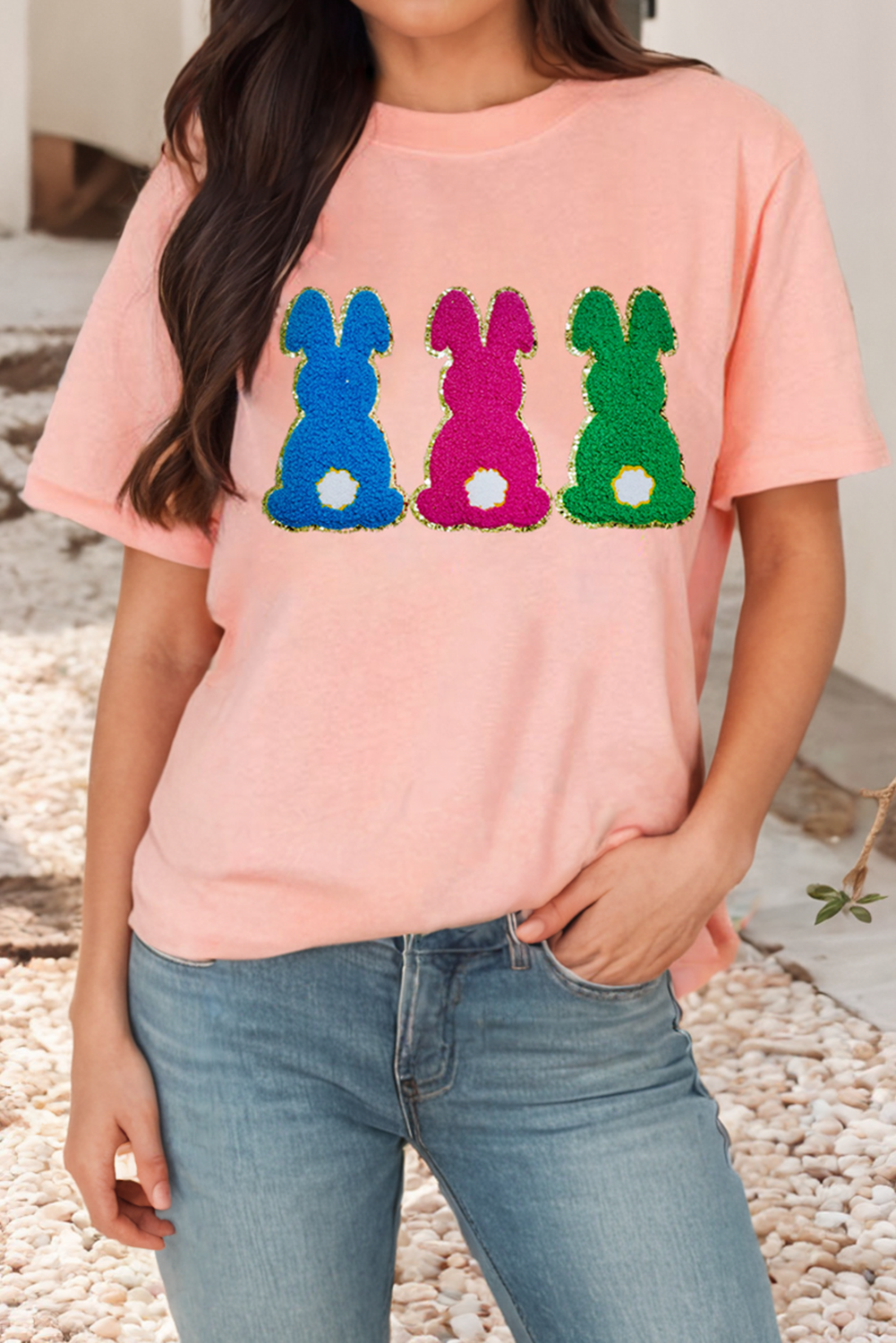 LDC Easter Bunny Chenille Patched Graphic Tee
