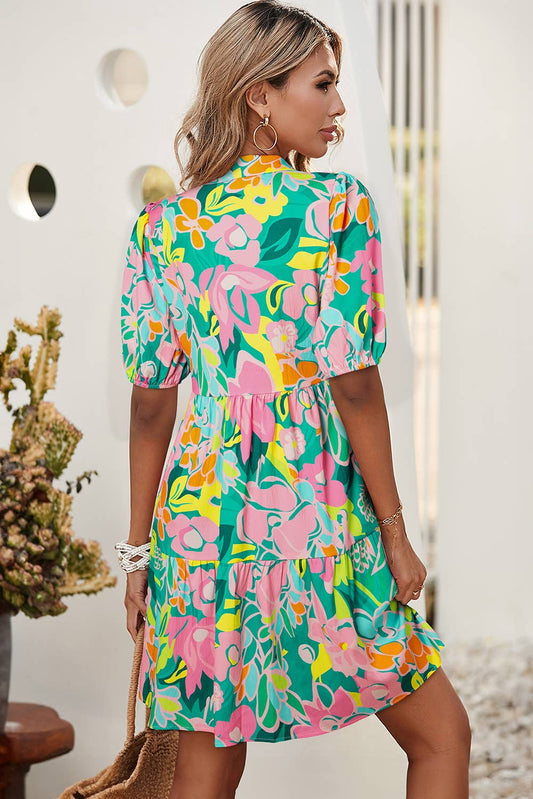 LDC Vintage Style Floral Dress with Puff Collar