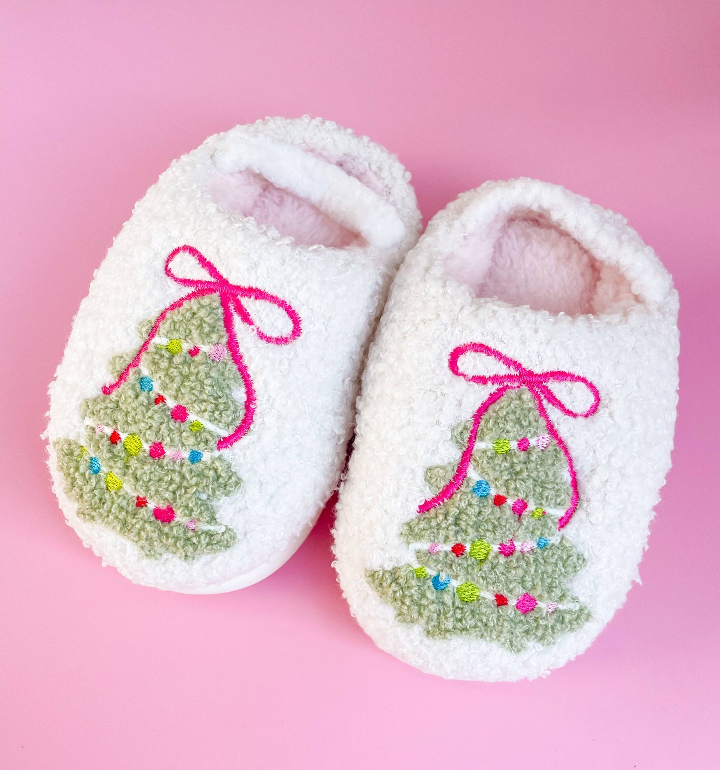 Toddler/Kids Pink Bow Christmas Tree Slippers