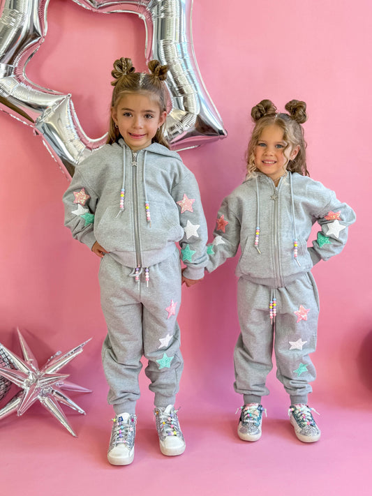 Star Girl Sweatsuit Set W/ Sequin Star Patches