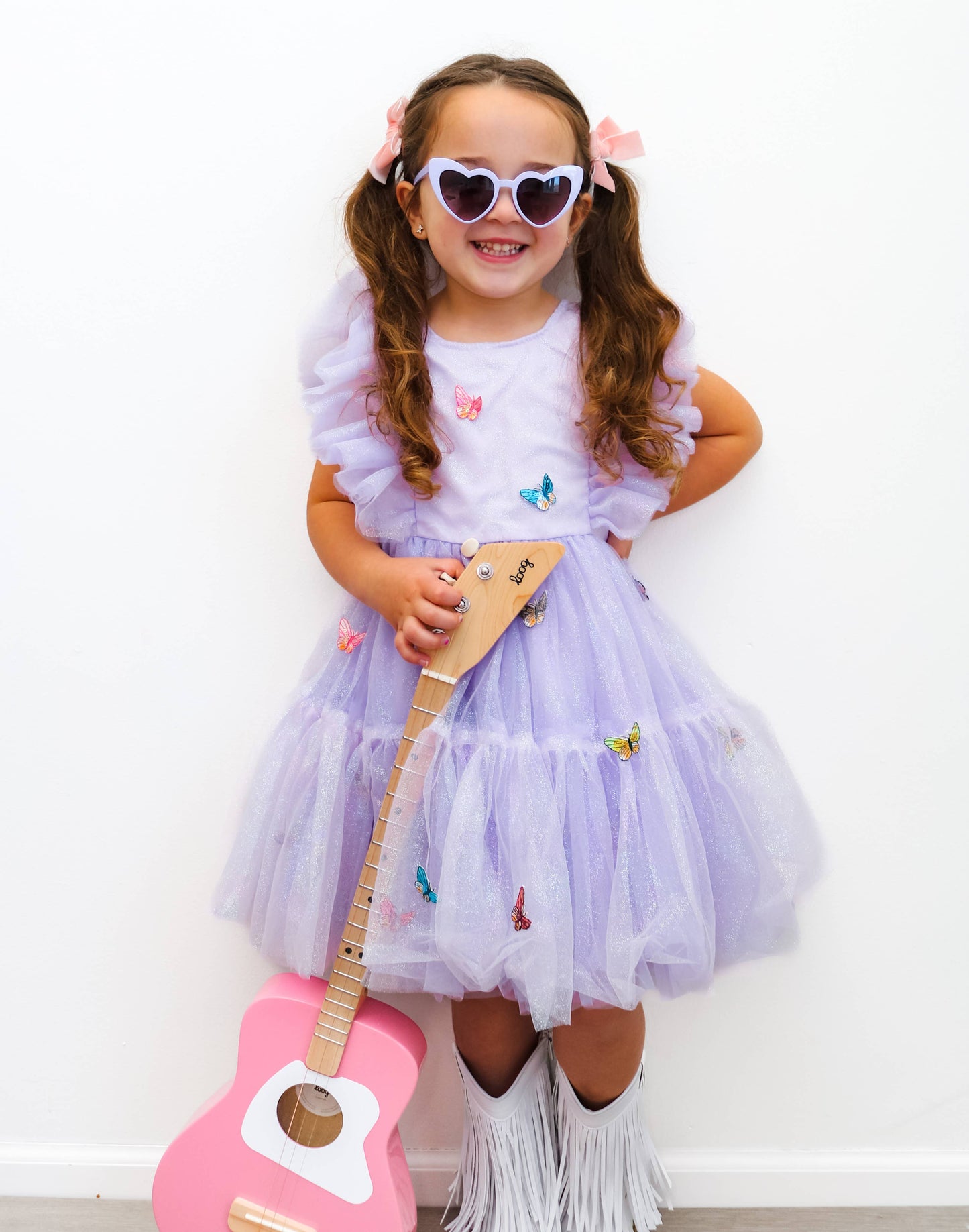 Girls Butterfly Lilac Iridescent Tulle Dress | Birthday