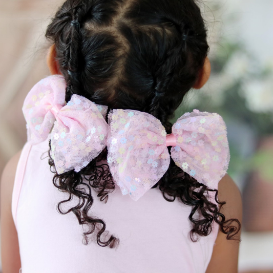 Pink Confetti Flower Bow Clip - Kids Spring Hair Clip
