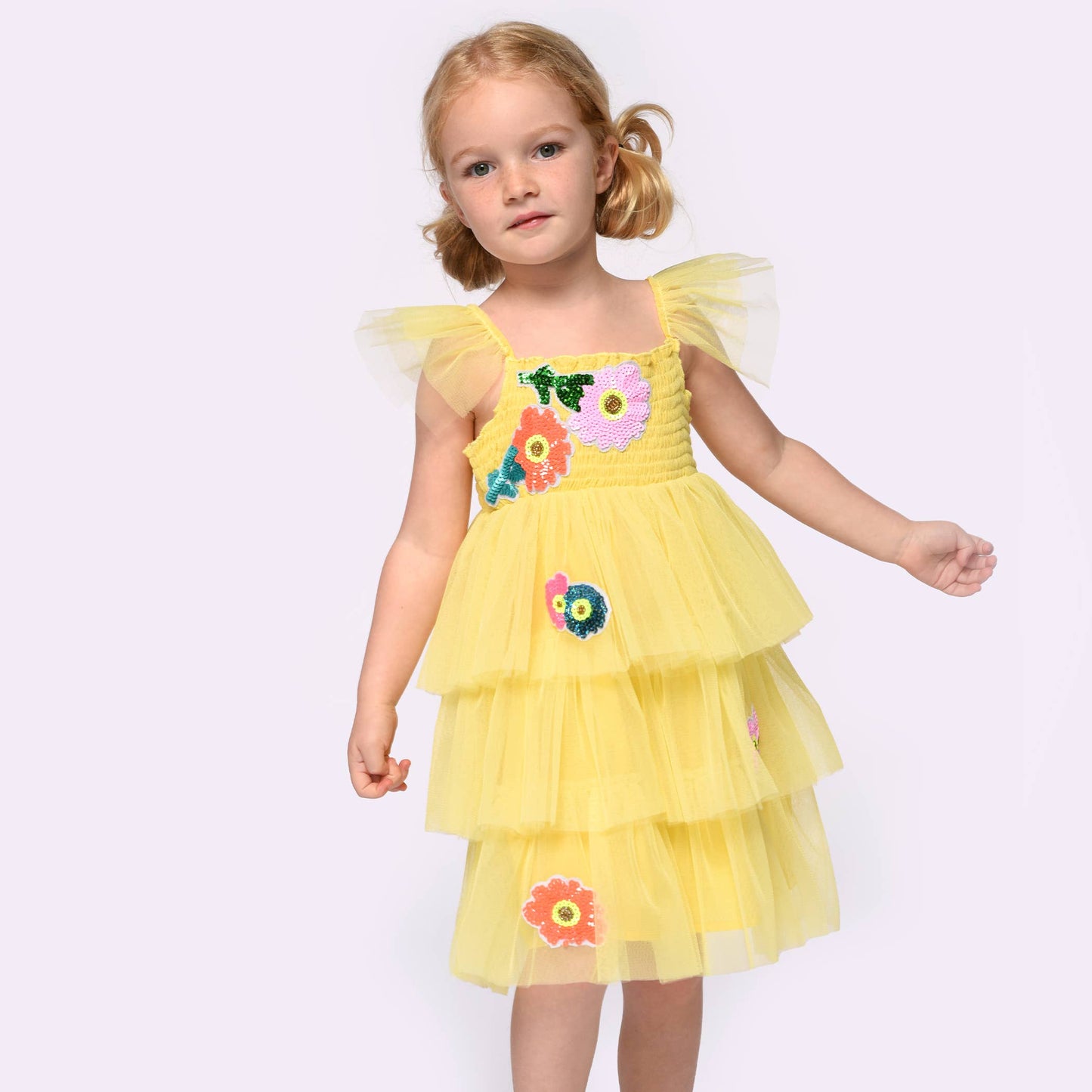 3-TIER MESH TUTU DRESS W/ FLOWER TRIM DETAIL