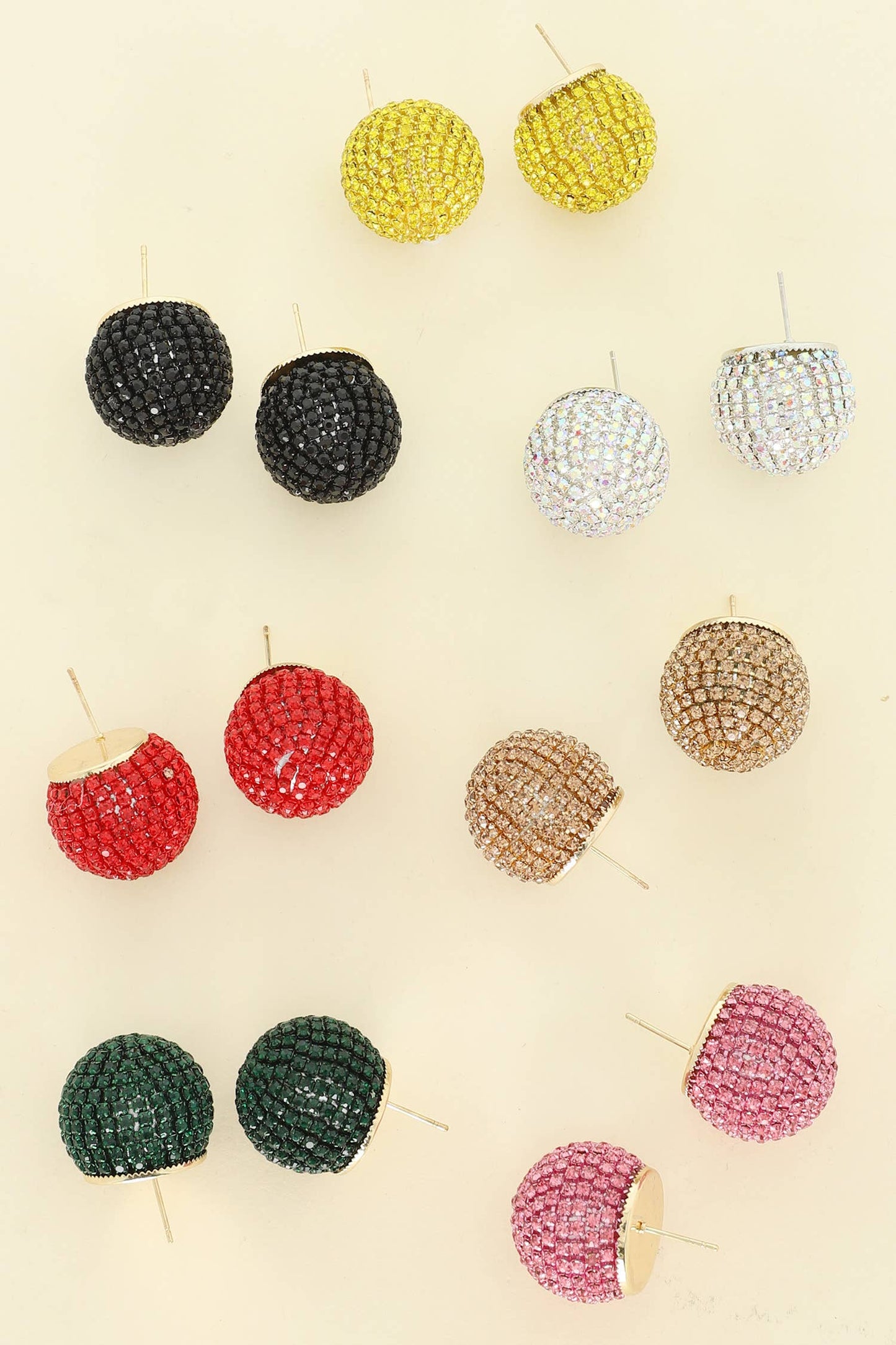 Rhinestone Pave Sphere Disco Ball Stud Earrings