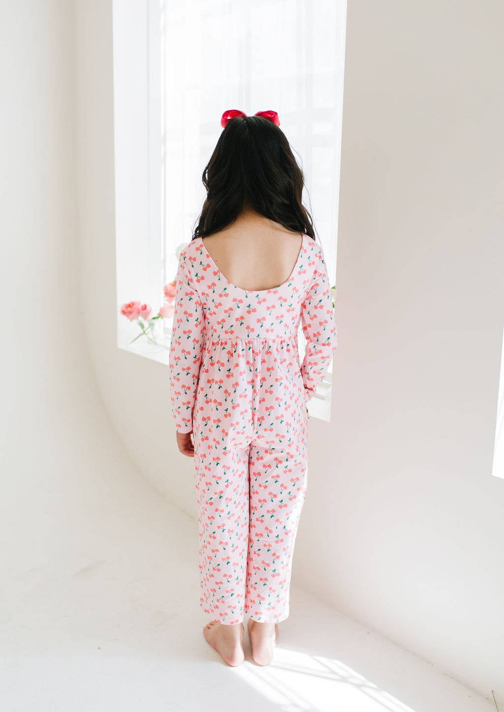 Long Sleeve Pant Romper in Cherries | girls Clothing