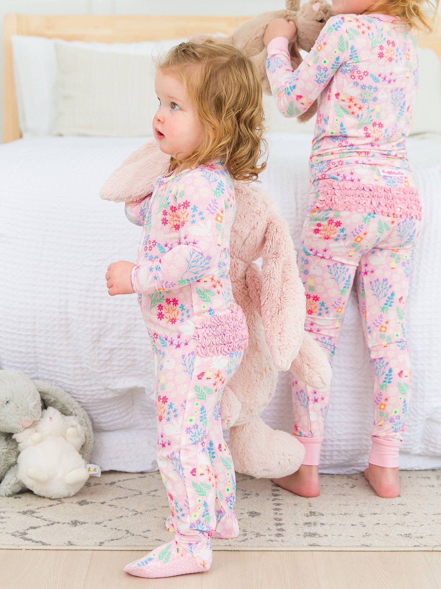 Baby Girls Bunny and Friends Bamboo Viscose Footed Ruffle One Piece Pajama