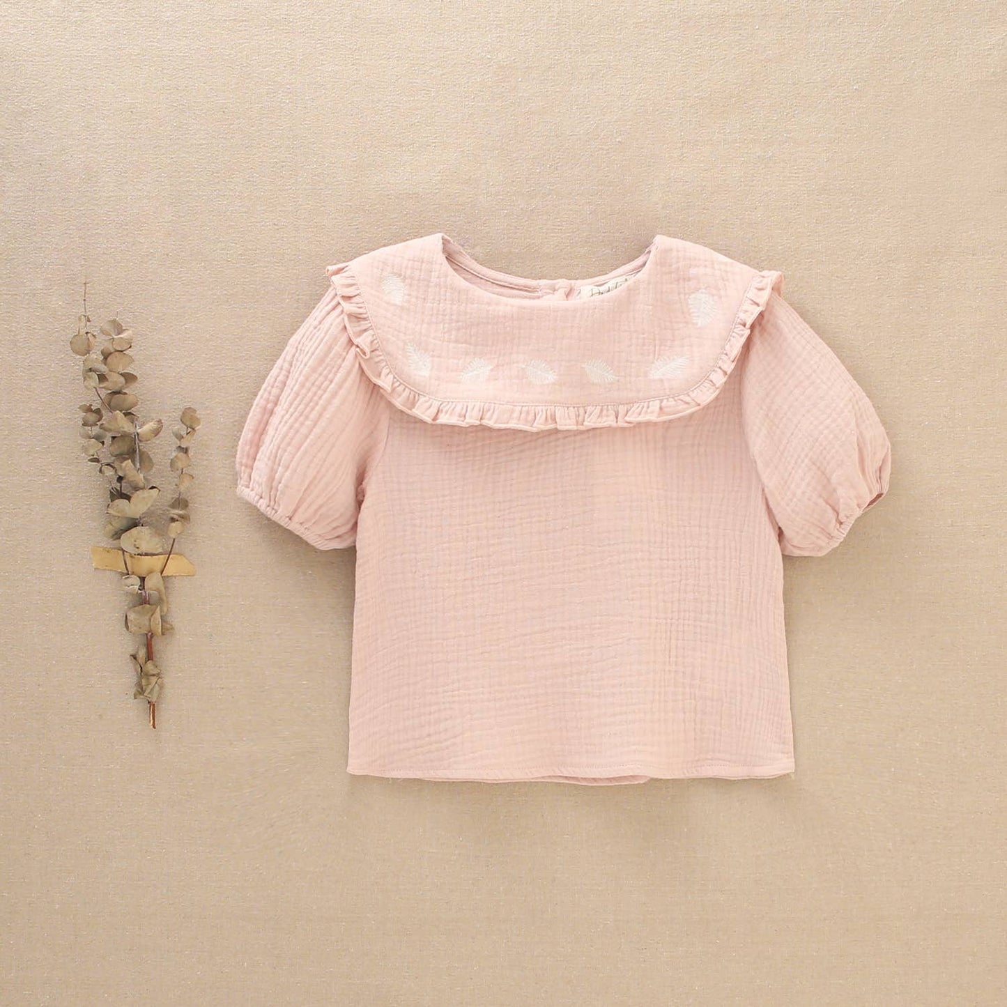 Girl's Bambula Fabric Blouse with Embroidered Details