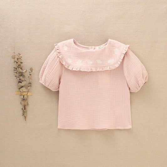 Girl's Bambula Fabric Blouse with Embroidered Details