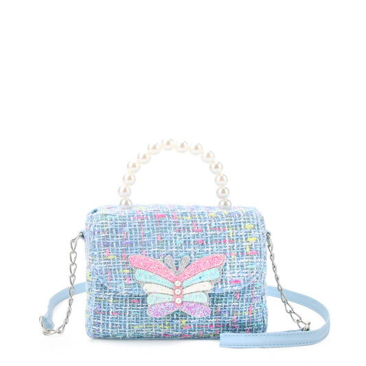 Tweed Butterfly Front Flap Crossbody Bag
