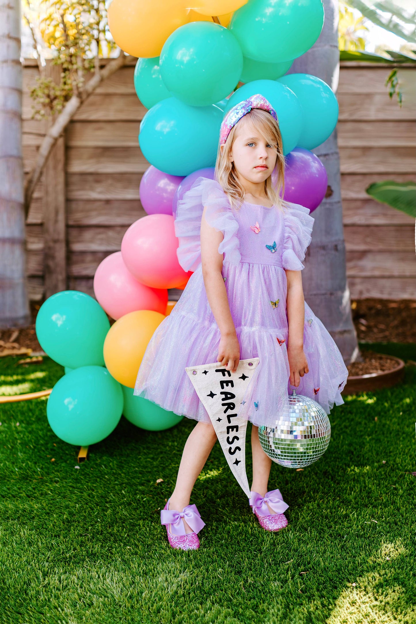 Girls Butterfly Lilac Iridescent Tulle Dress | Birthday