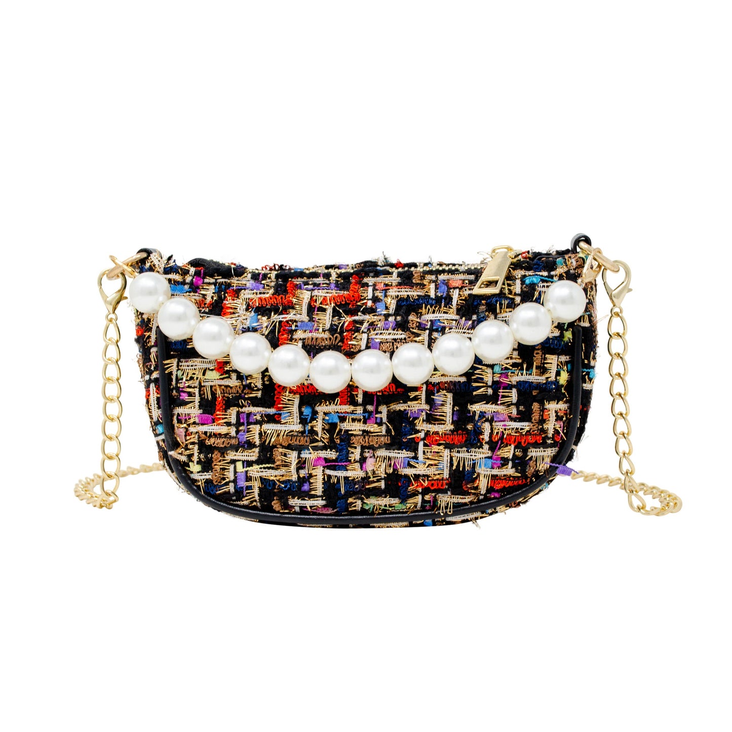 Tweed Pearl Clutch Handbag