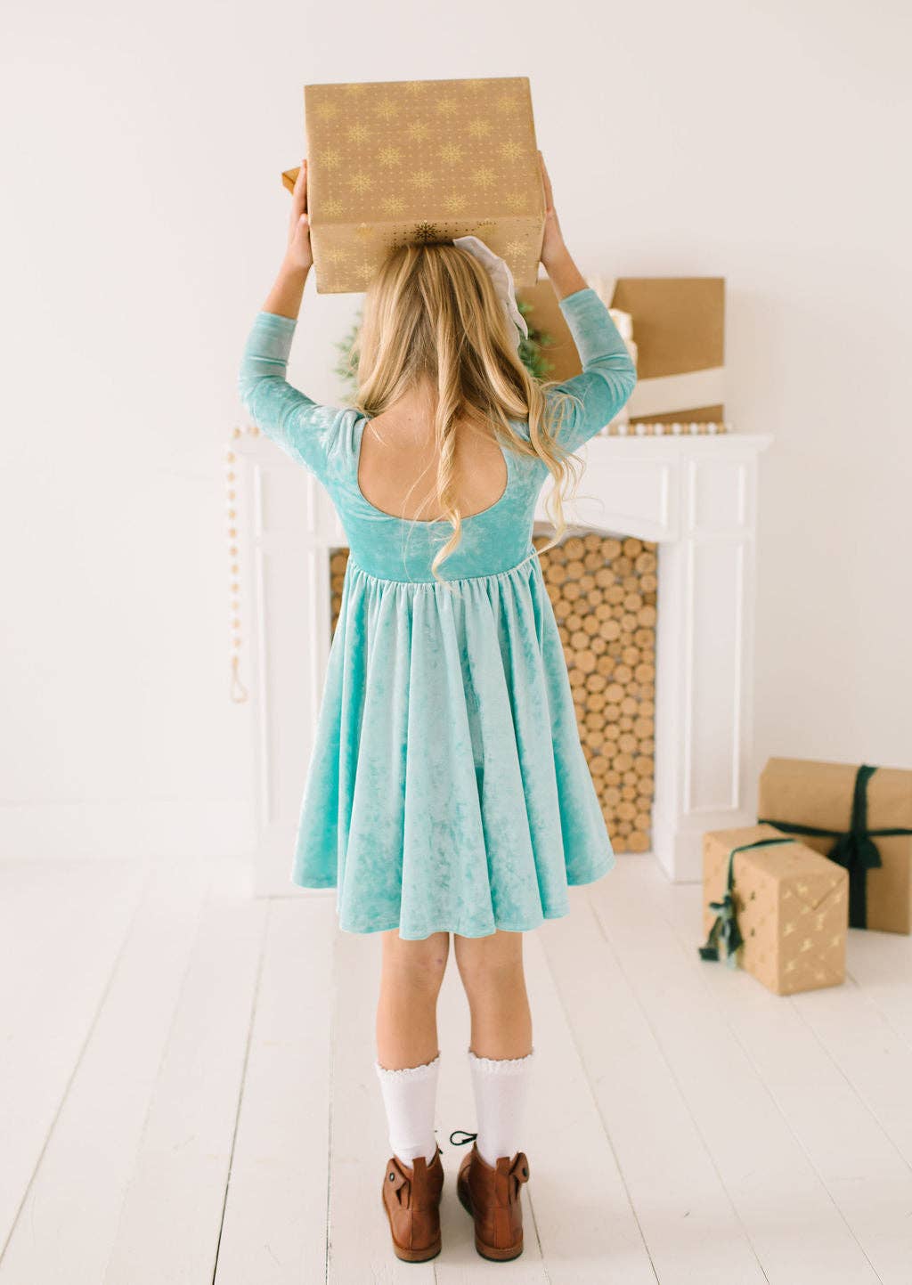 Gwendolyn Dress in Crushed Mint Velvet | girls | fall | wint