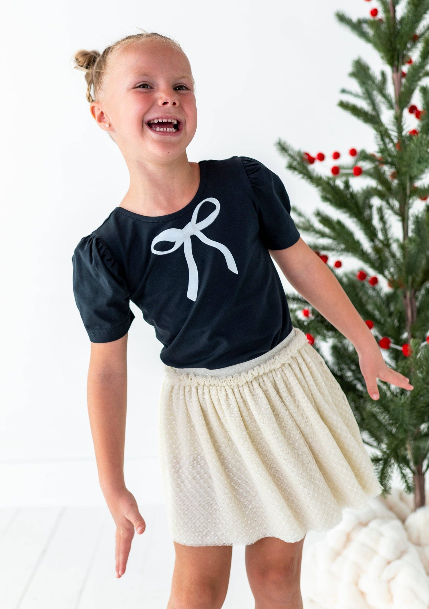 Black Bow | Puff Shoulder Tee