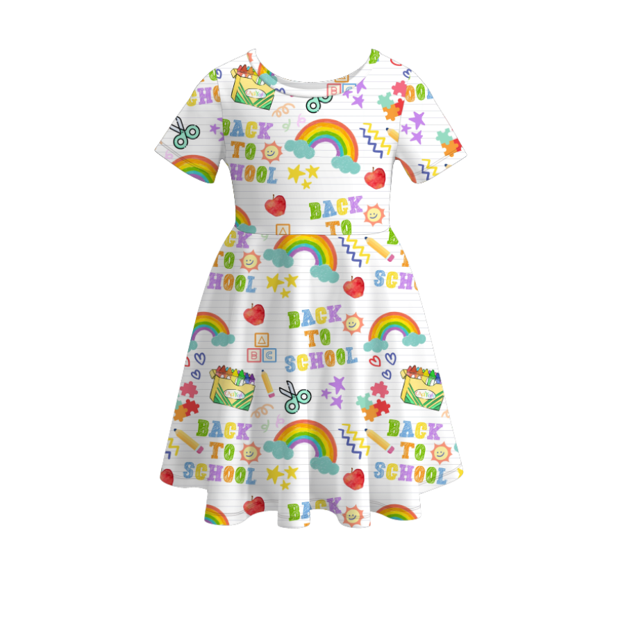 Back to School flutter Dress Smiley rainbow dress