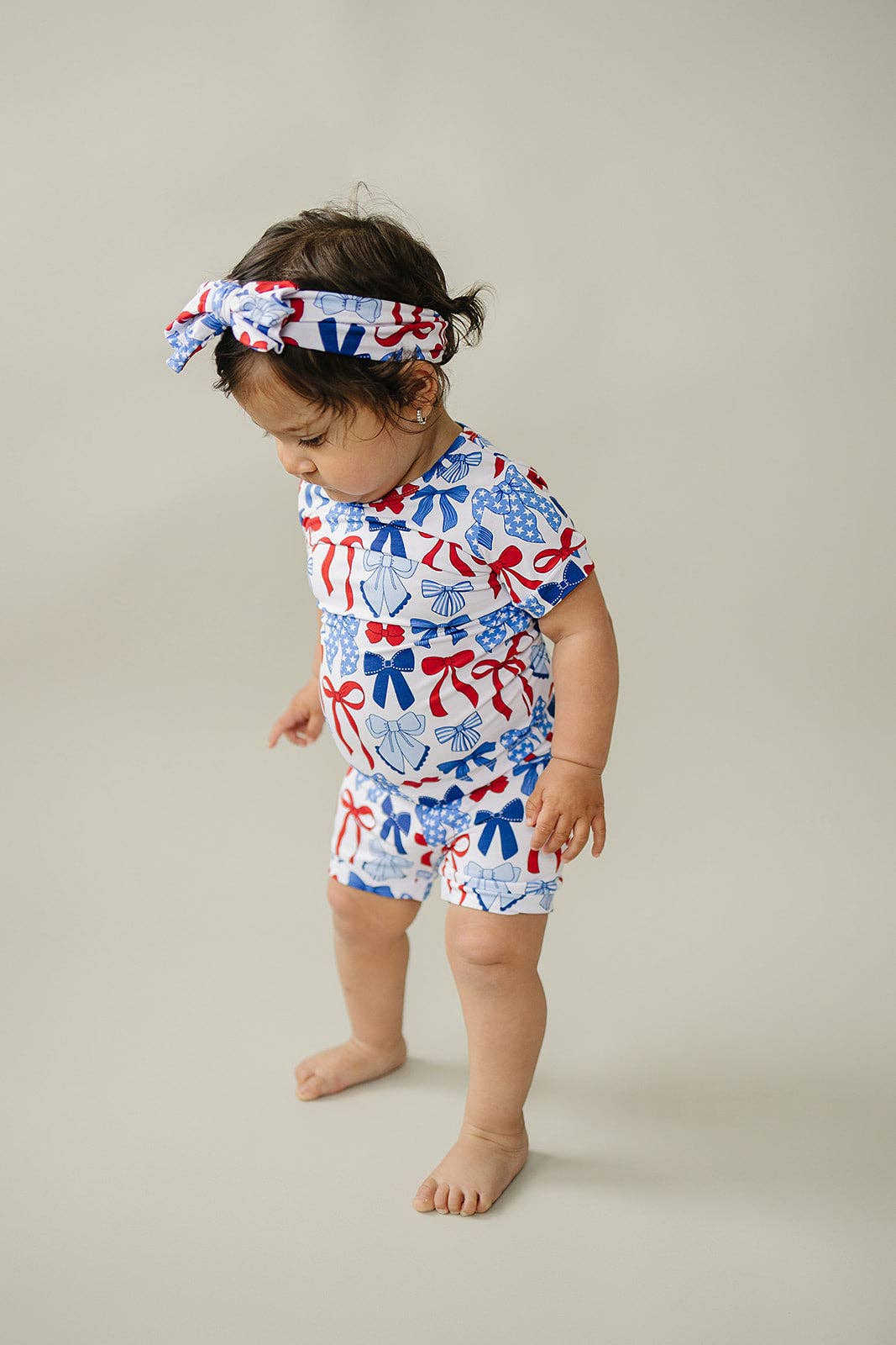 4th of July Bamboo Shorts Set | Red-White & Bows