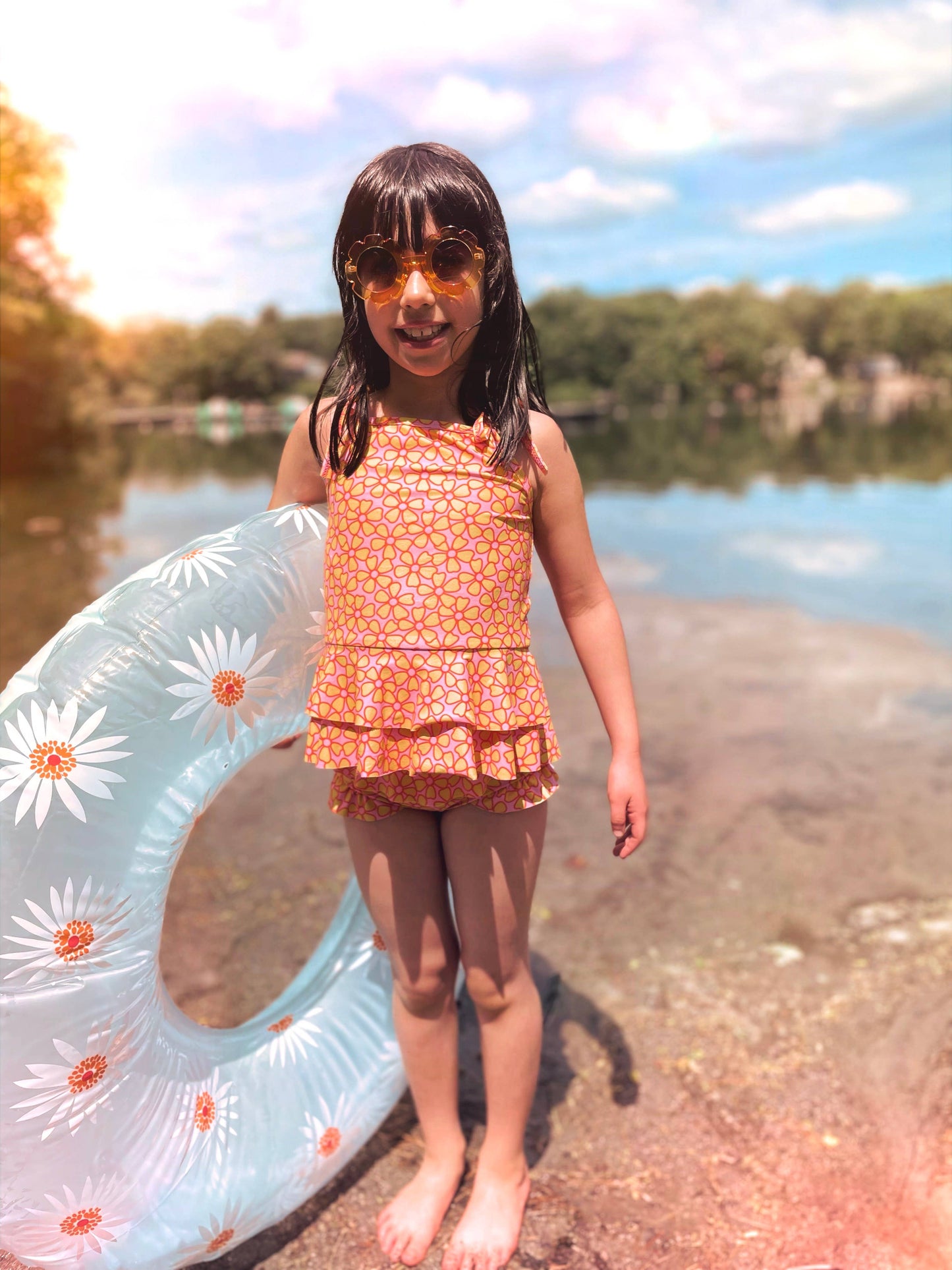 Pink and Yellow Two Piece Ruffle Swimsuit Baby Toddler Girls