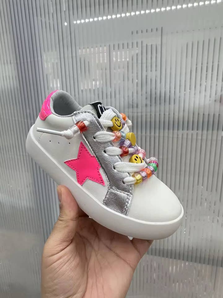Hot Pink Star Sneakers Beaded Laces