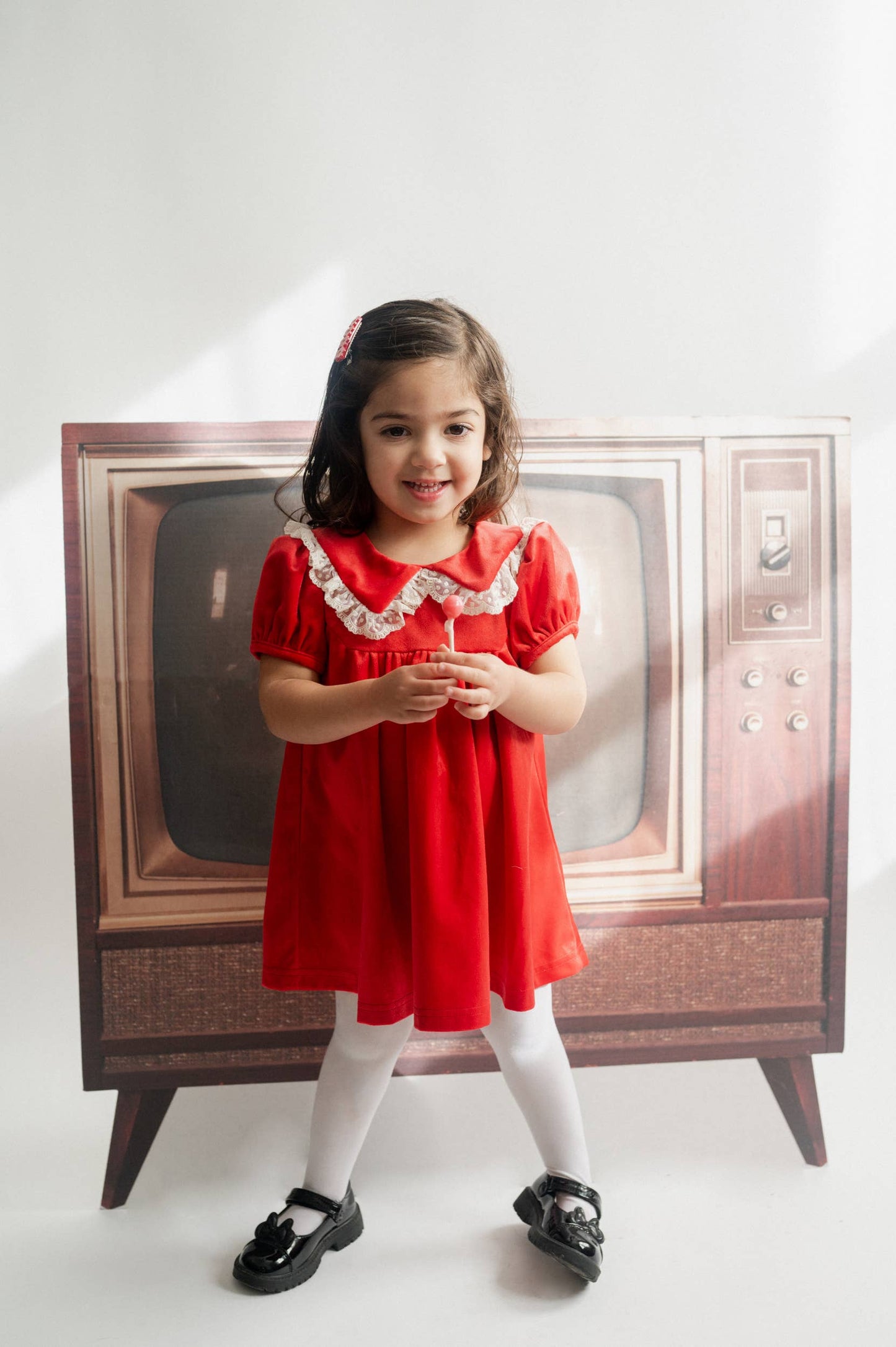 Red Velvet Girls Christmas Dress Vintage Style Baby Toddler
