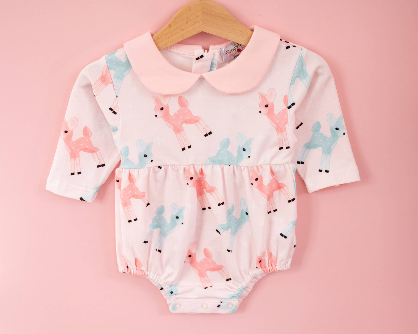 Retro Pink Reindeer Girls Christmas Romper Vintage Style