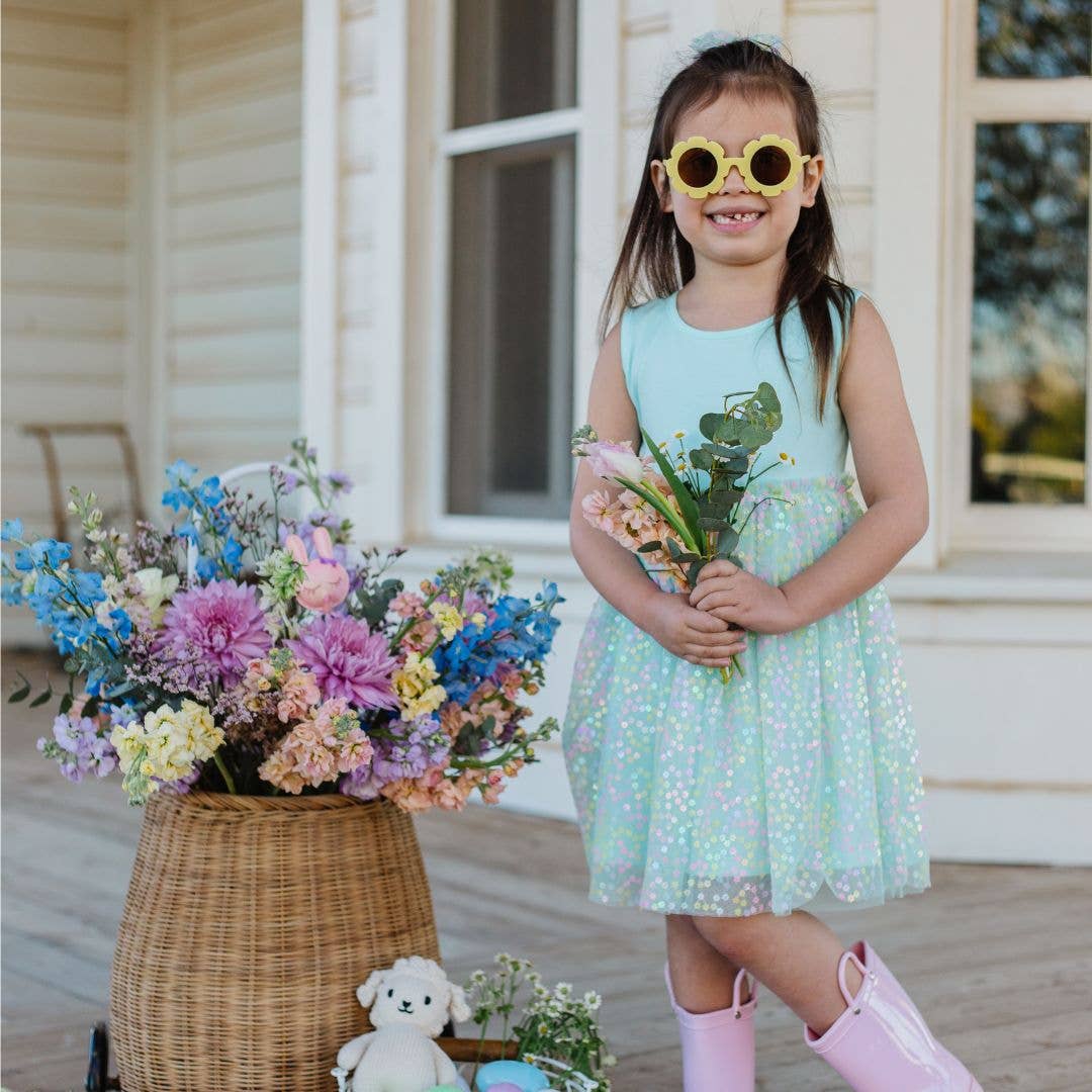Robin's Egg Blue Confetti Flower Dress - Kids Easter Dress