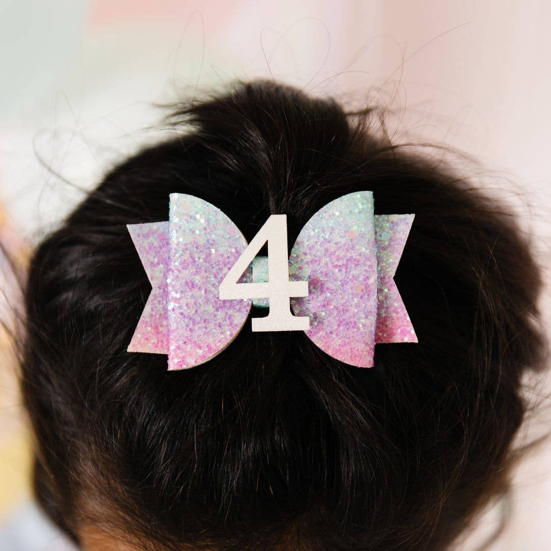 Pastel Rainbow Bow #4 Clip - Kids Birthday Hair Clip