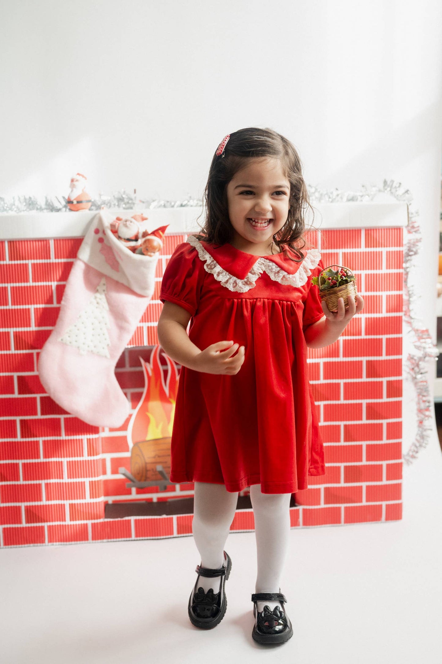 Red Velvet Girls Christmas Dress Vintage Style Baby Toddler