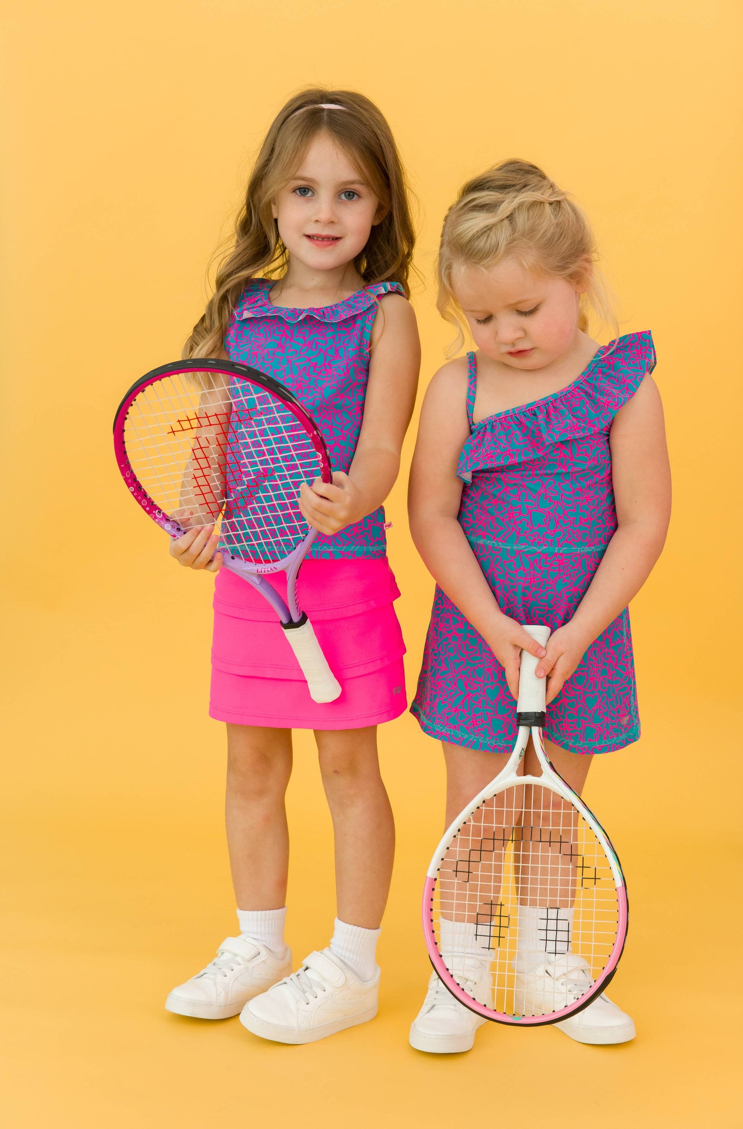 Girls Neon Glow Active Tennis Dress & Bike Short Set
