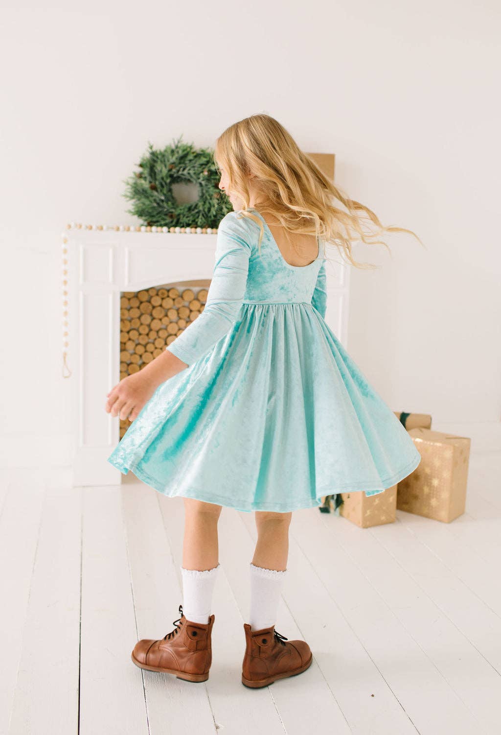 Gwendolyn Dress in Crushed Mint Velvet | girls | fall | wint