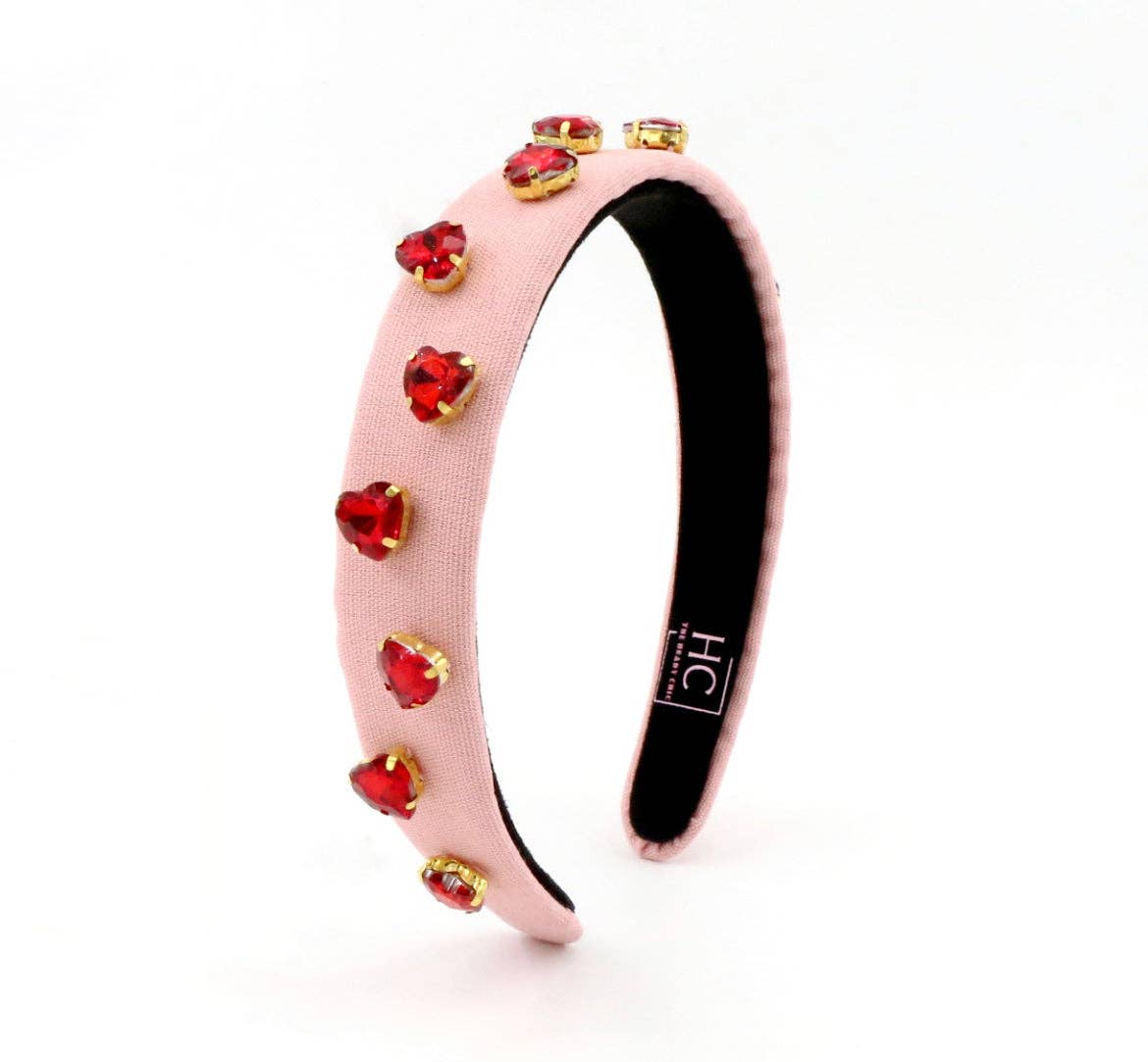 Kid and Tween Pink Headband with Red Heart Crystals