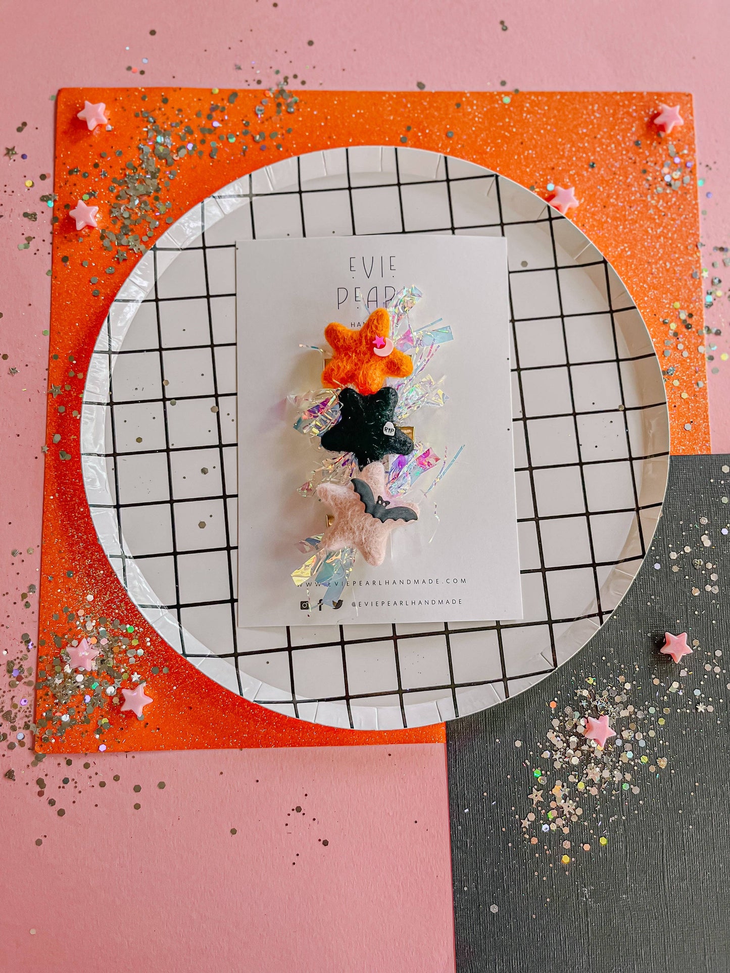 Trio Party Stars: Orange|Black|Pink Clip Set